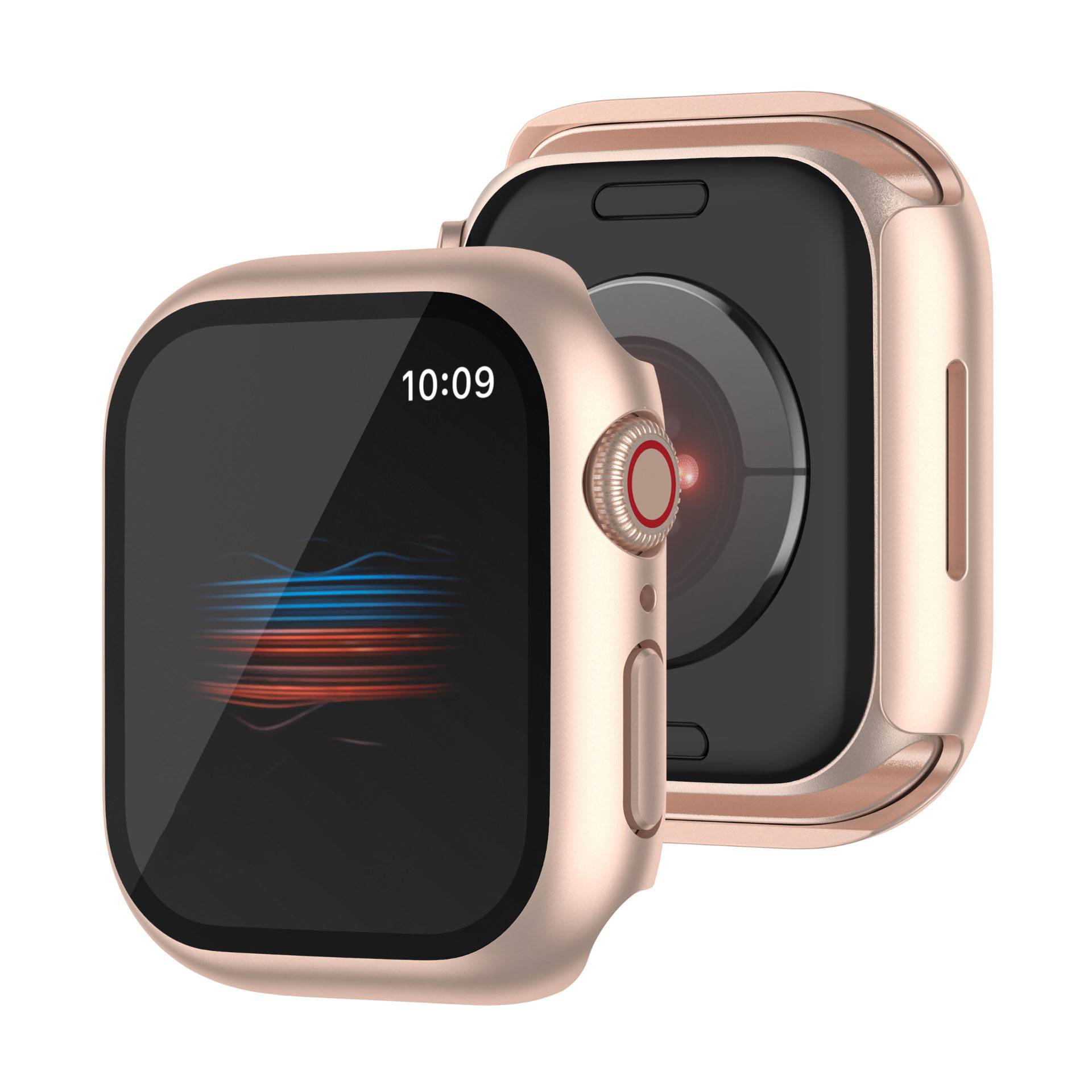 Roségold PC Schutzhülle mit gehärtetem Glas 42mm kompatibel mit Apple Watch Series 10