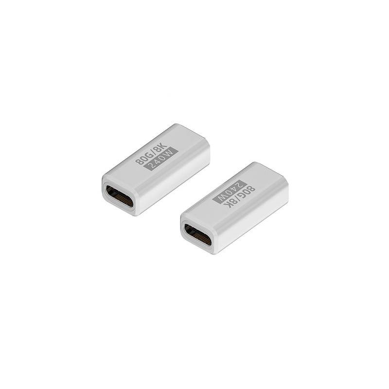 2er-Pack 240W 80Gbps USB-C Buchse-zu-Buchse Adapter, Gerade, Schwarz White