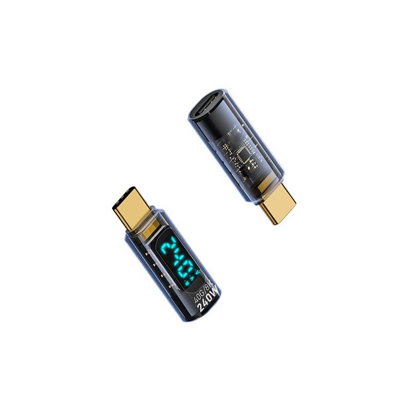 2er-Pack 240W USB-C Buchse auf USB-C Stecker Adapter mit Digitalanzeige, Transparent Schwarz
