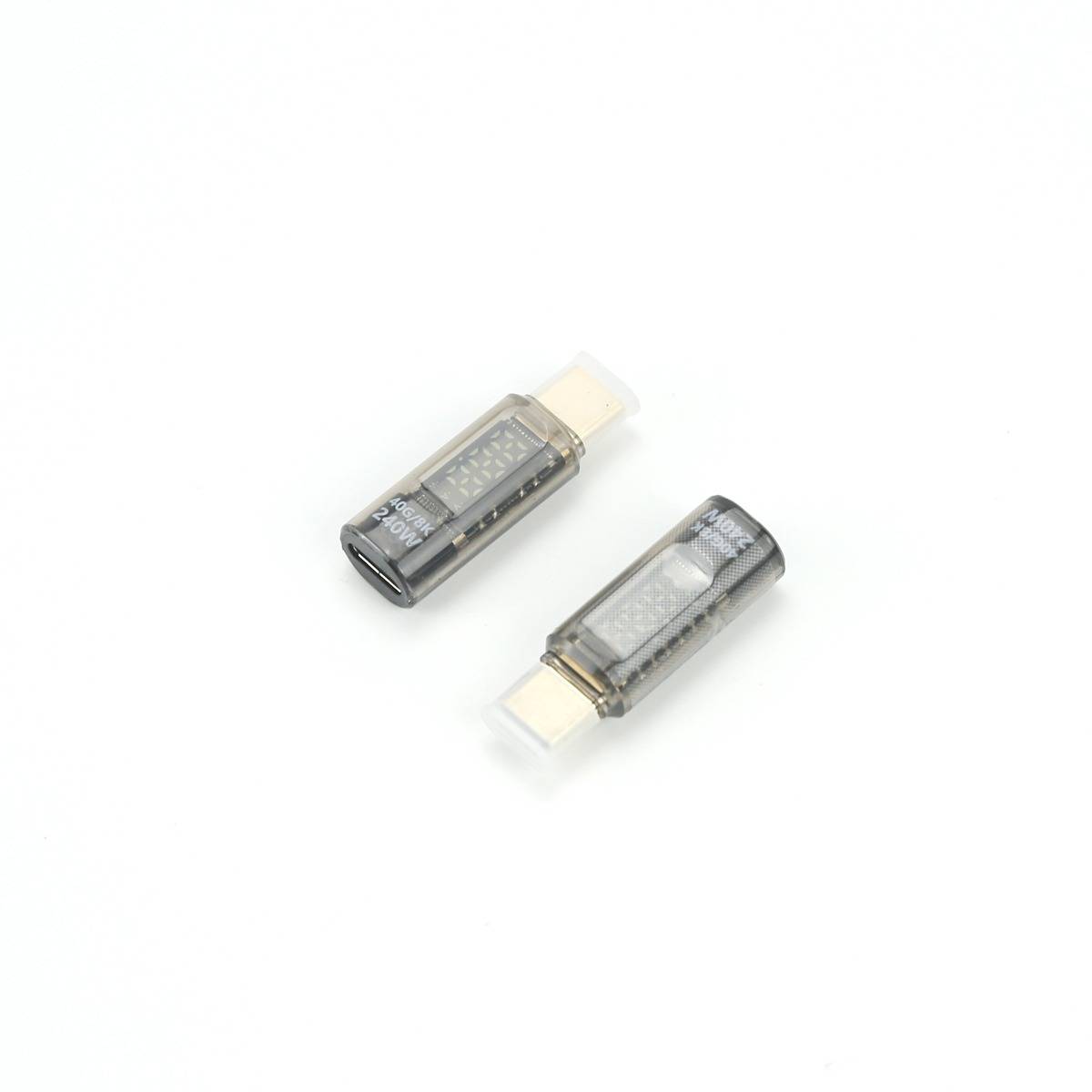 2er-Pack 240W USB-C Buchse auf USB-C Stecker Adapter mit Digitalanzeige, Transparent Schwarz