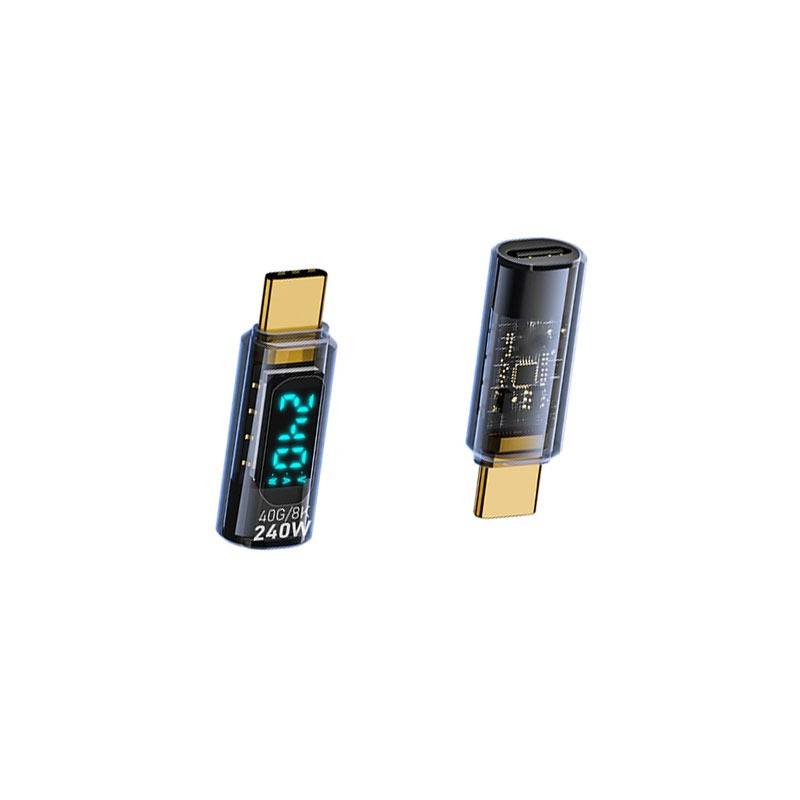 2er-Pack 240W USB-C Buchse auf USB-C Stecker Adapter mit Digitalanzeige, Transparent Schwarz