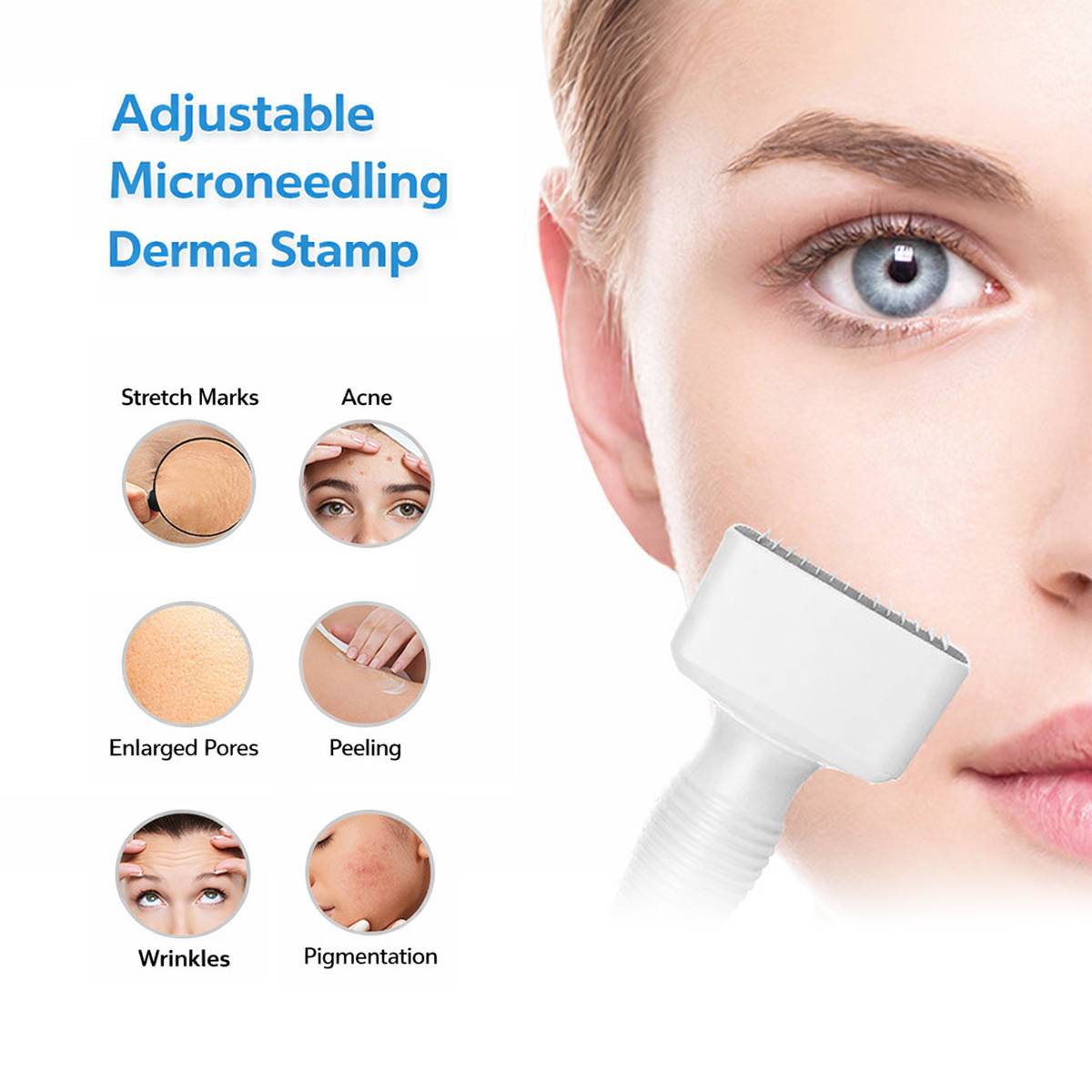 140A Verstellbarer Microneedle Derma Stamp Roller – Weißes ABS Microneedling-Tool für Gesicht und Körper