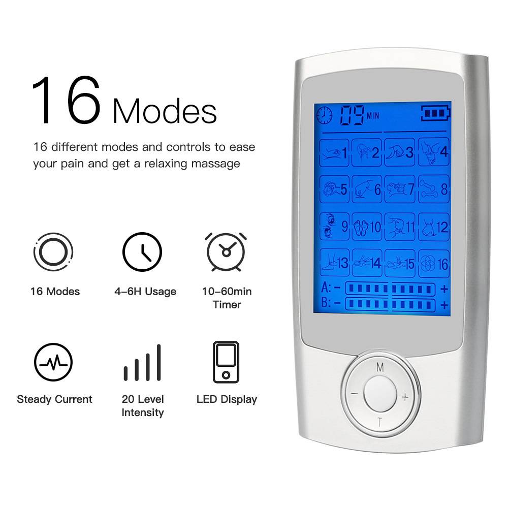 TENS-Gerät EMS-Muskelstimulator mit 16 Massagemodi Silver