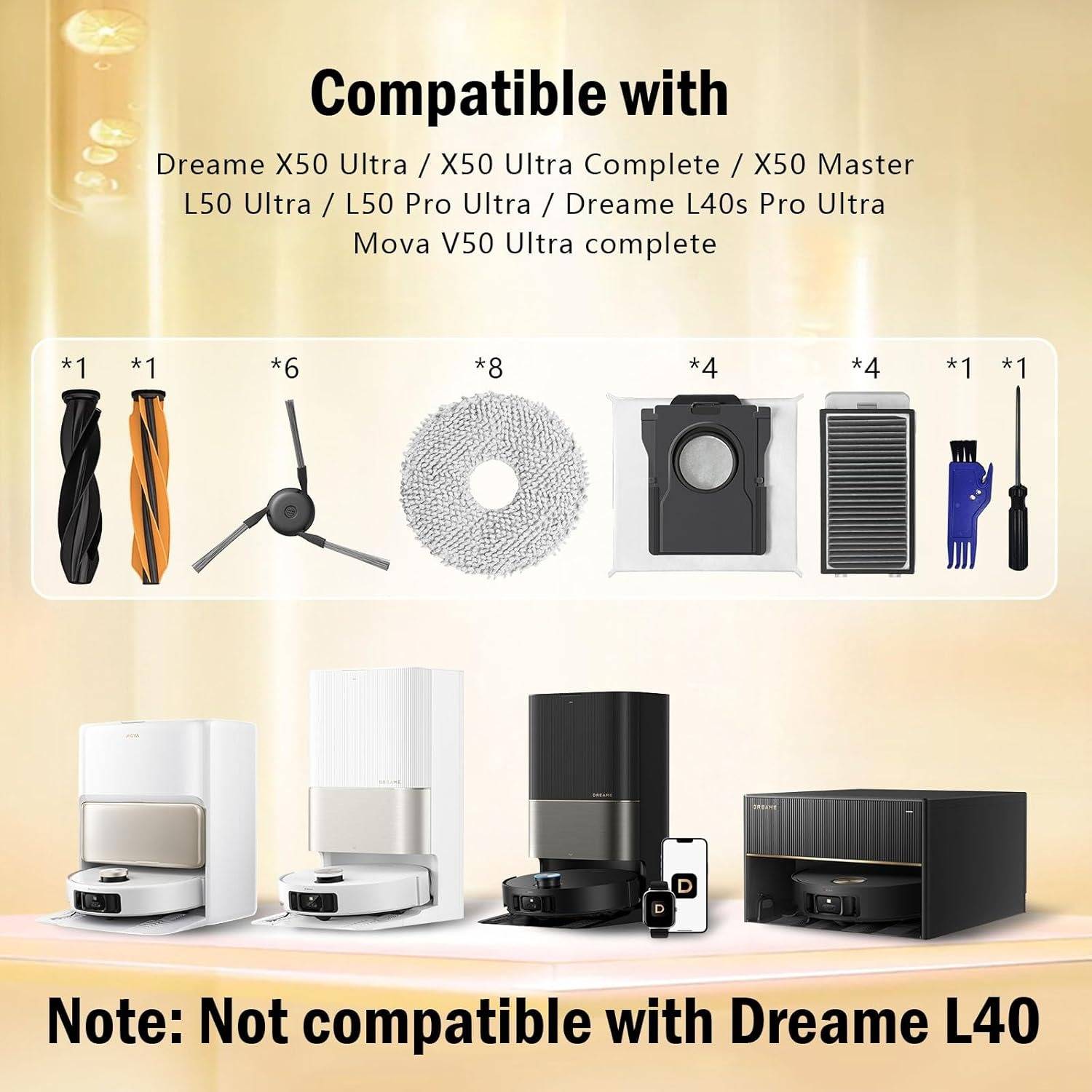 Roboterstaubsauger-Ersatzteil-Set kompatibel mit Dreame X50 Ultra/L50 Ultra/L40s Pro Ultra/Mova V50 Ultra