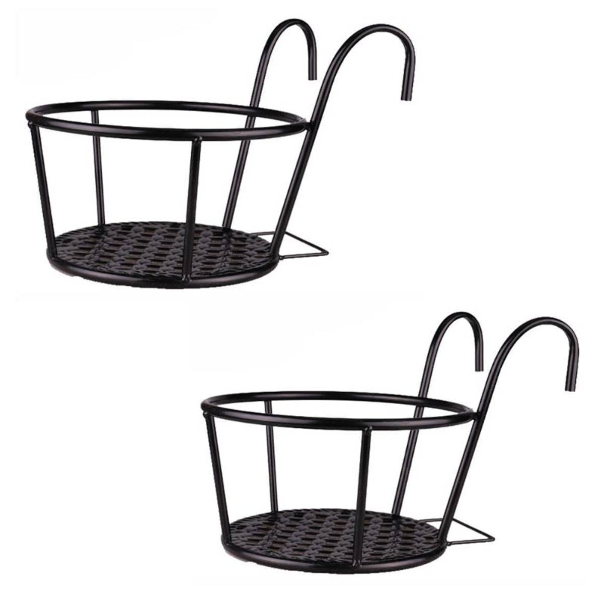 2er Set Robuste Metall-Hängekörbe für Balkongeländer Black