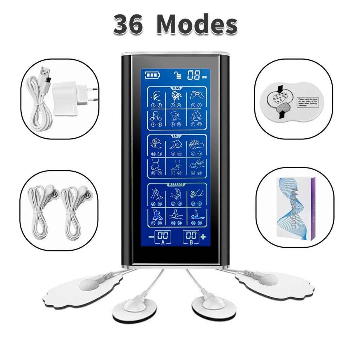 36 Modi TENS Elektrotherapie-Massagegerät - Muskelstimulator zur Schmerzlinderung Black