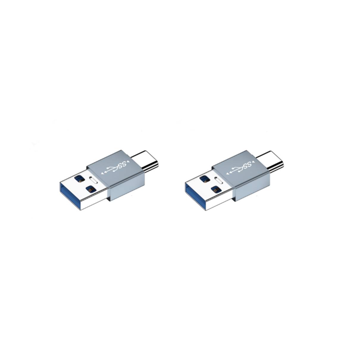 2er-Pack Aluminiumlegierung Typ-C Stecker auf USB-A Stecker Gerader OTG Adapter