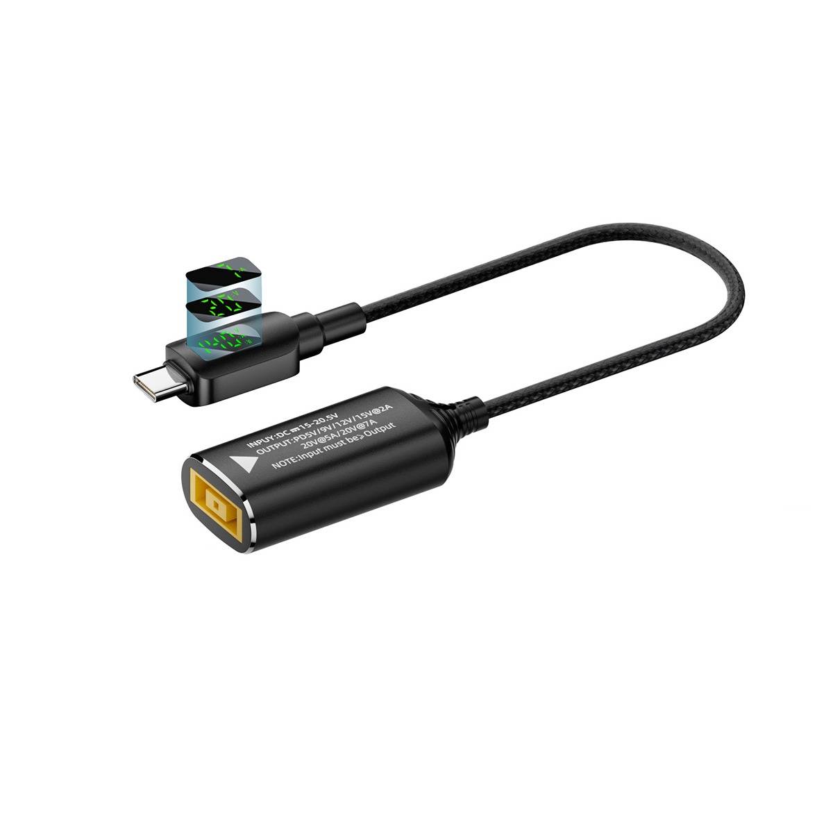 140W DC zu USB-C Adapter: Lenovo Square Tip Buchse zu Type-C Stecker mit Digitalanzeige