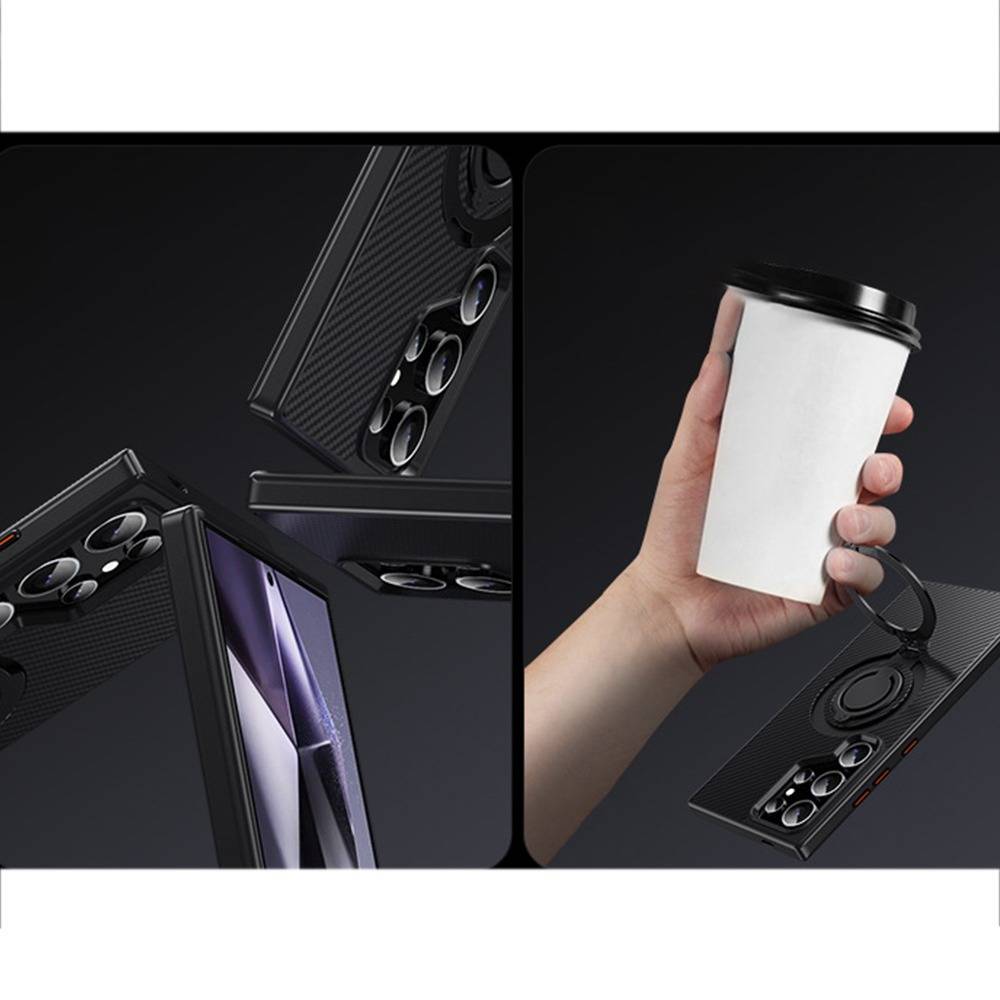 Schwarze TPU+Acryl Hülle kompatibel mit Samsung S25 Ultra mit 360° drehbarem magnetischem Ringhalter