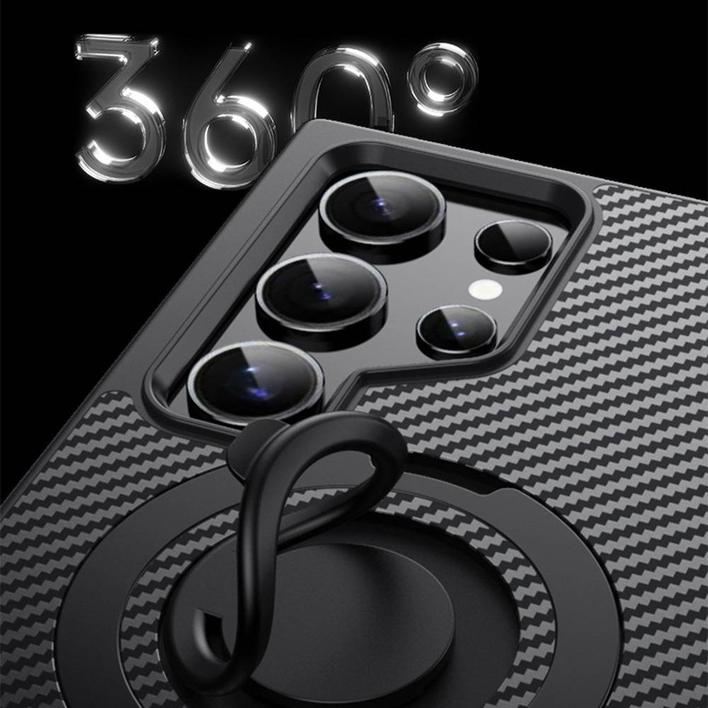 Schwarze TPU+Acryl Hülle kompatibel mit Samsung S25 Ultra mit 360° drehbarem magnetischem Ringhalter
