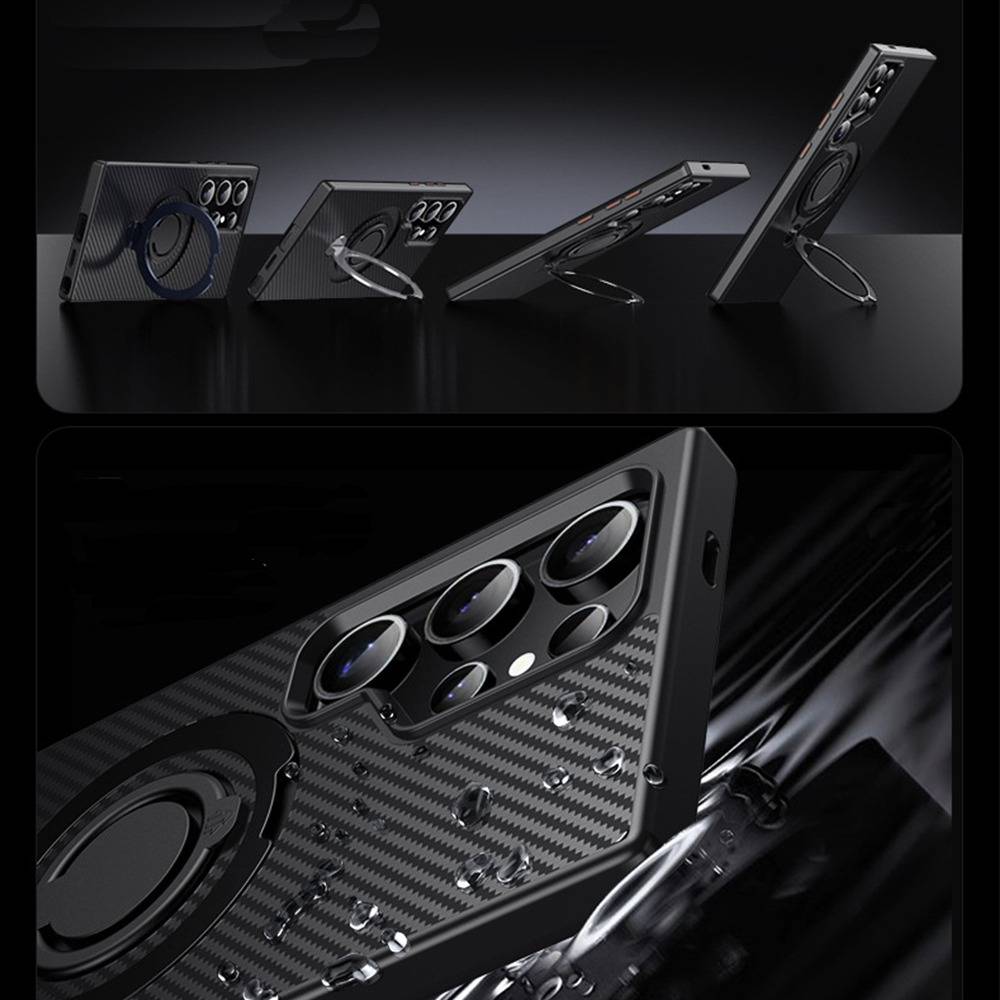 Schwarze TPU+Acryl Hülle kompatibel mit Samsung S25 Ultra mit 360° drehbarem magnetischem Ringhalter