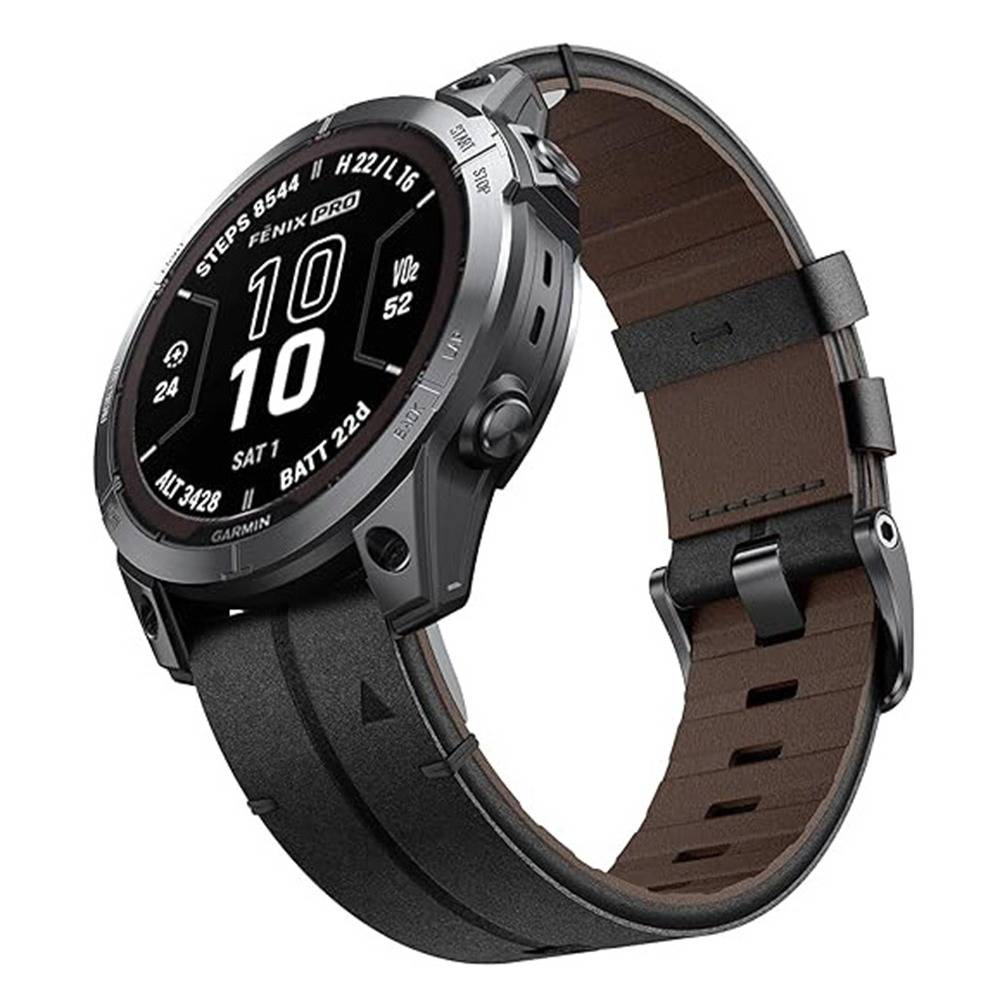 22mm Lederarmband mit Schnellverschluss, kompatibel mit Garmin Fenix 8/7/6/5 Serie Black