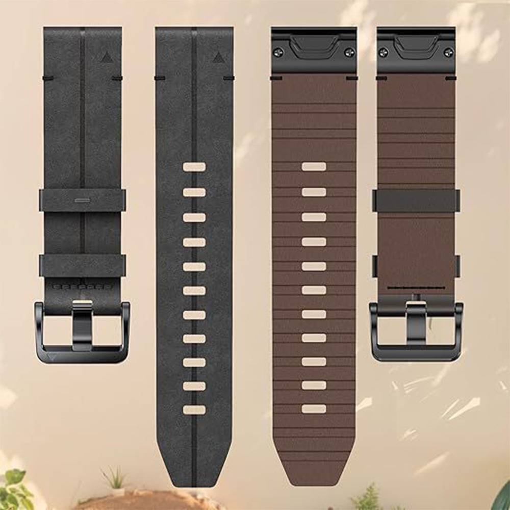 26mm Lederarmband mit Schnellverschluss, kompatibel mit Garmin Fenix 8 (51mm)/7X/6X/5X Black