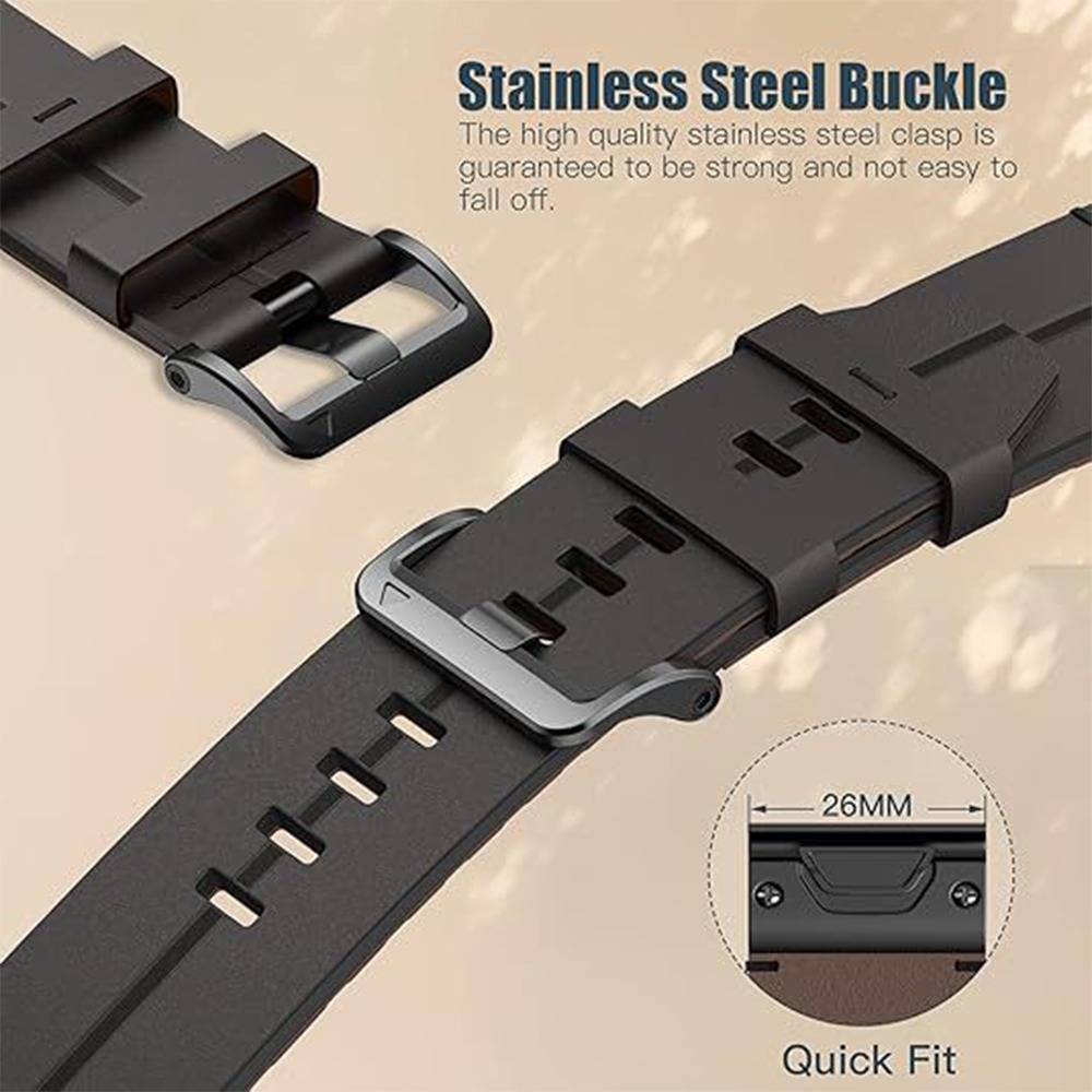 26mm Lederarmband mit Schnellverschluss, kompatibel mit Garmin Fenix 8 (51mm)/7X/6X/5X Black