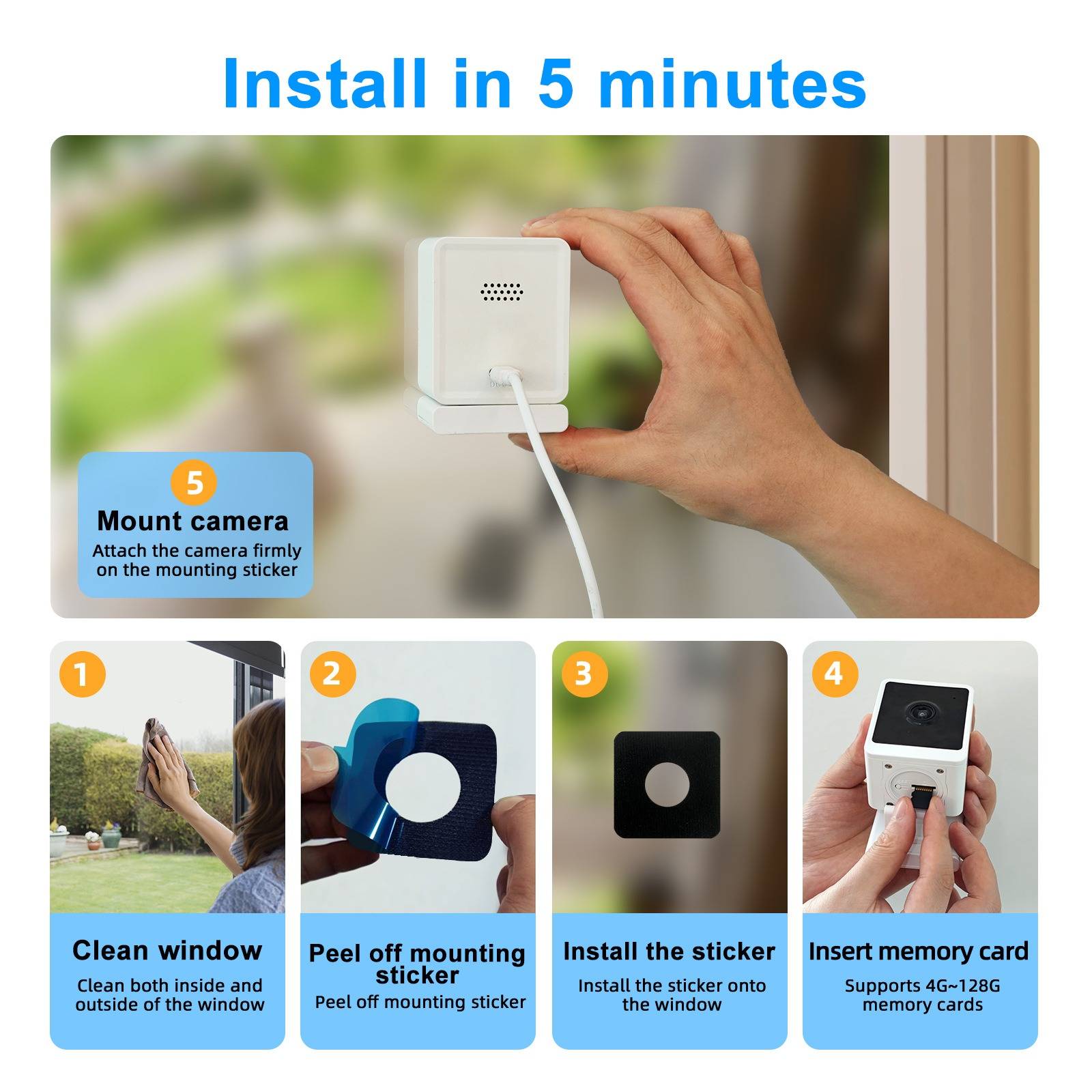 3MP AI Starlight Fensterkamera - 2K FHD Smart Überwachung mit Magnetfuß