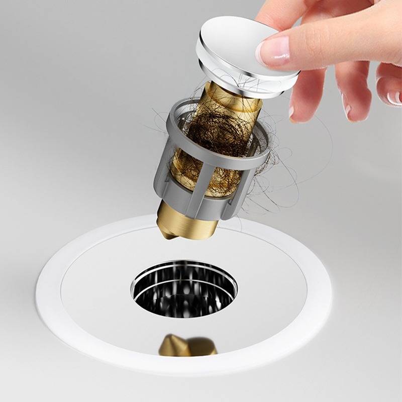 Waschbecken Pop-Up Ablaufgarnitur, Universal Waschbeckenstöpsel mit Haarsieb Silver