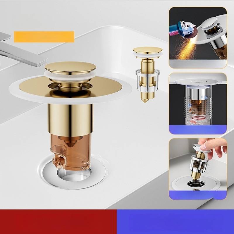 Universal Waschbecken Pop-Up Ablaufgarnitur mit Edelstahl- und Kupferkern Gold