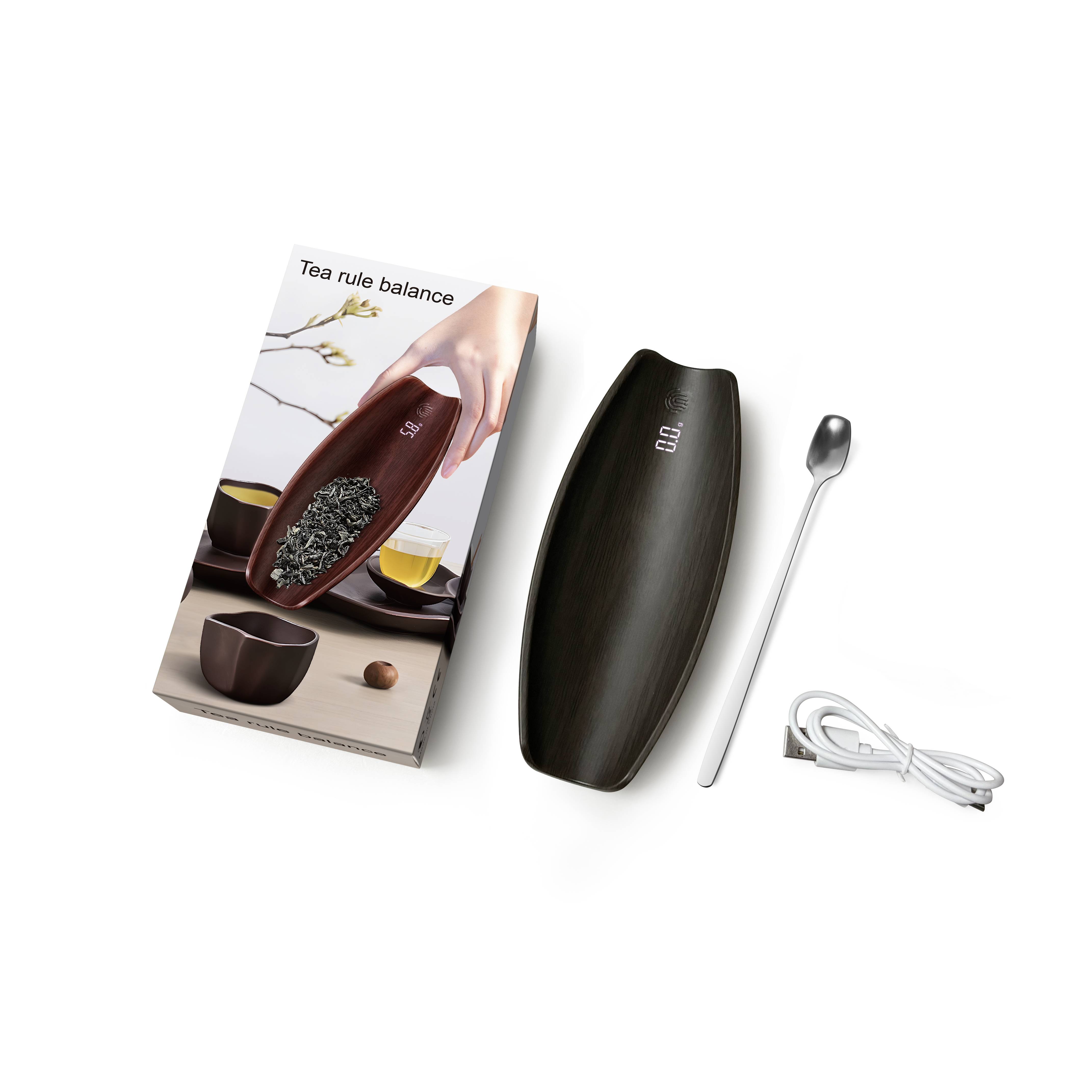 Digitale Tee-Waage in Walnussfarbe 500g/0,1g mit USB-Aufladung Black