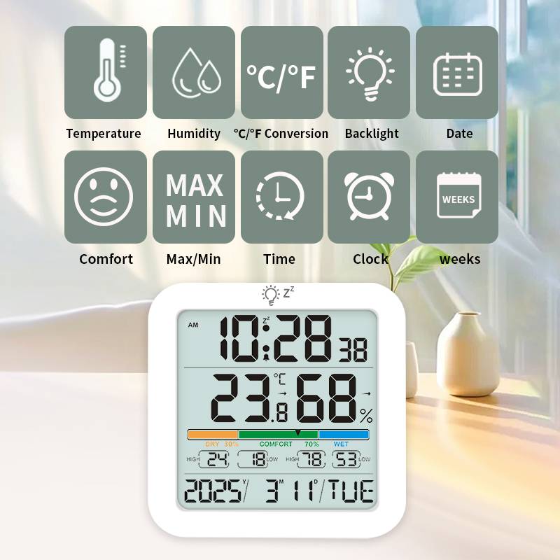 Großes LCD Digitales Thermometer Hygrometer Uhr