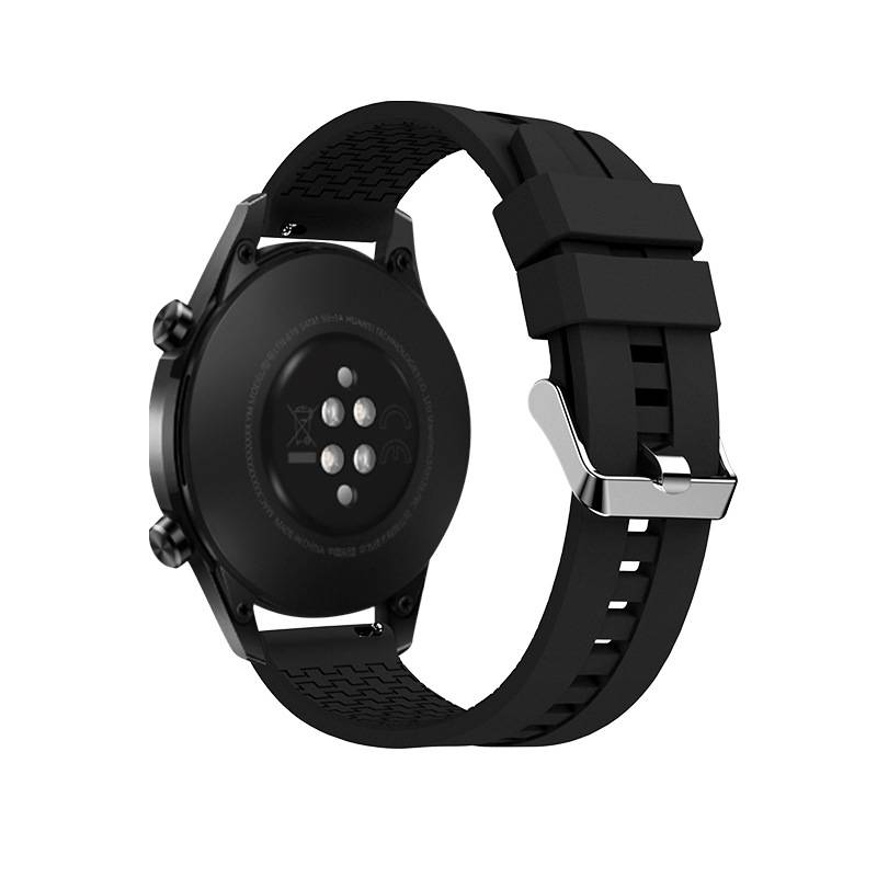Premium Schwarzes Silikon Uhrenarmband - 22mm Silberschnalle