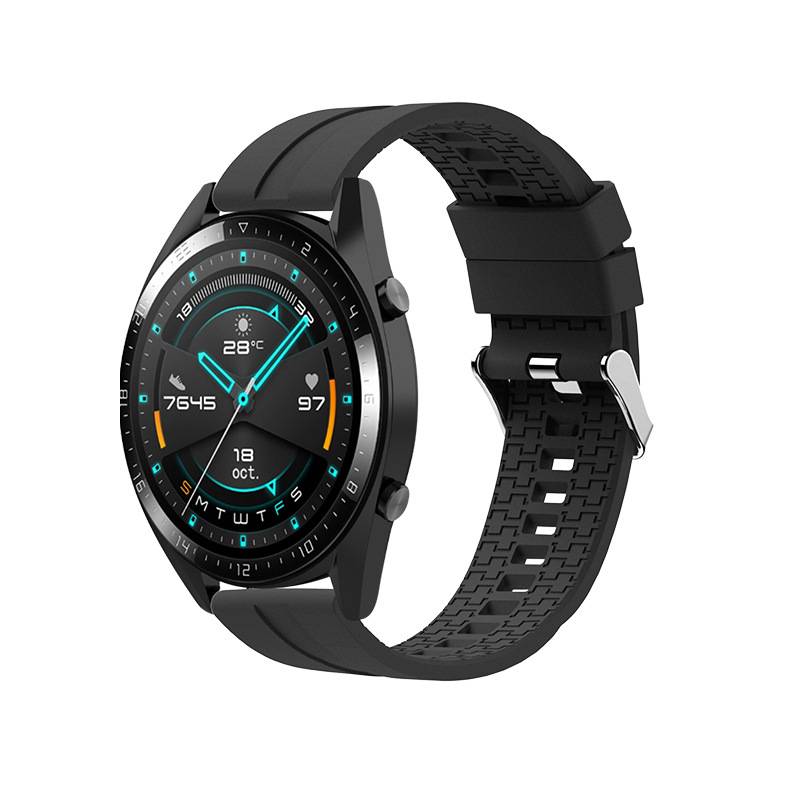 Premium Schwarzes Silikon Uhrenarmband - 22mm Silberschnalle