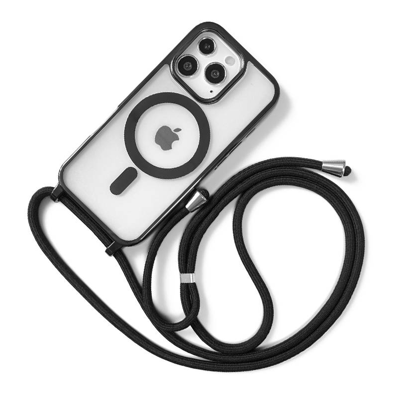 Magnetische Umhängeband-Handyhülle kompatibel mit iPhone 15 Pro Max – Stoßfest, Magnetisch, Schwarz Modell 8