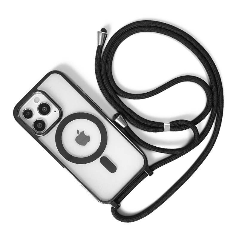Magnetische Umhängeband-Handyhülle kompatibel mit iPhone 15 Pro Max – Stoßfest, Magnetisch, Schwarz Modell 8