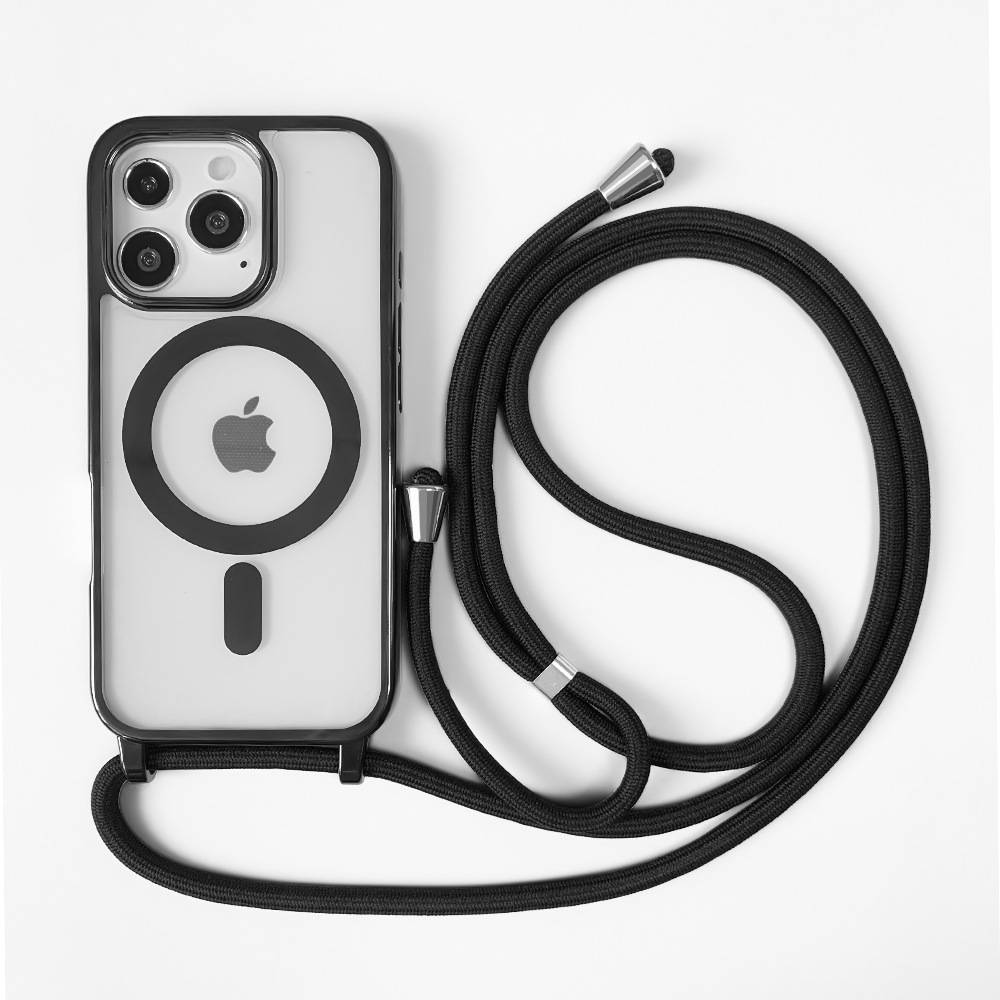 Magnetische Umhängeband-Handyhülle kompatibel mit iPhone 15 Pro Max – Stoßfest, Magnetisch, Schwarz Modell 8