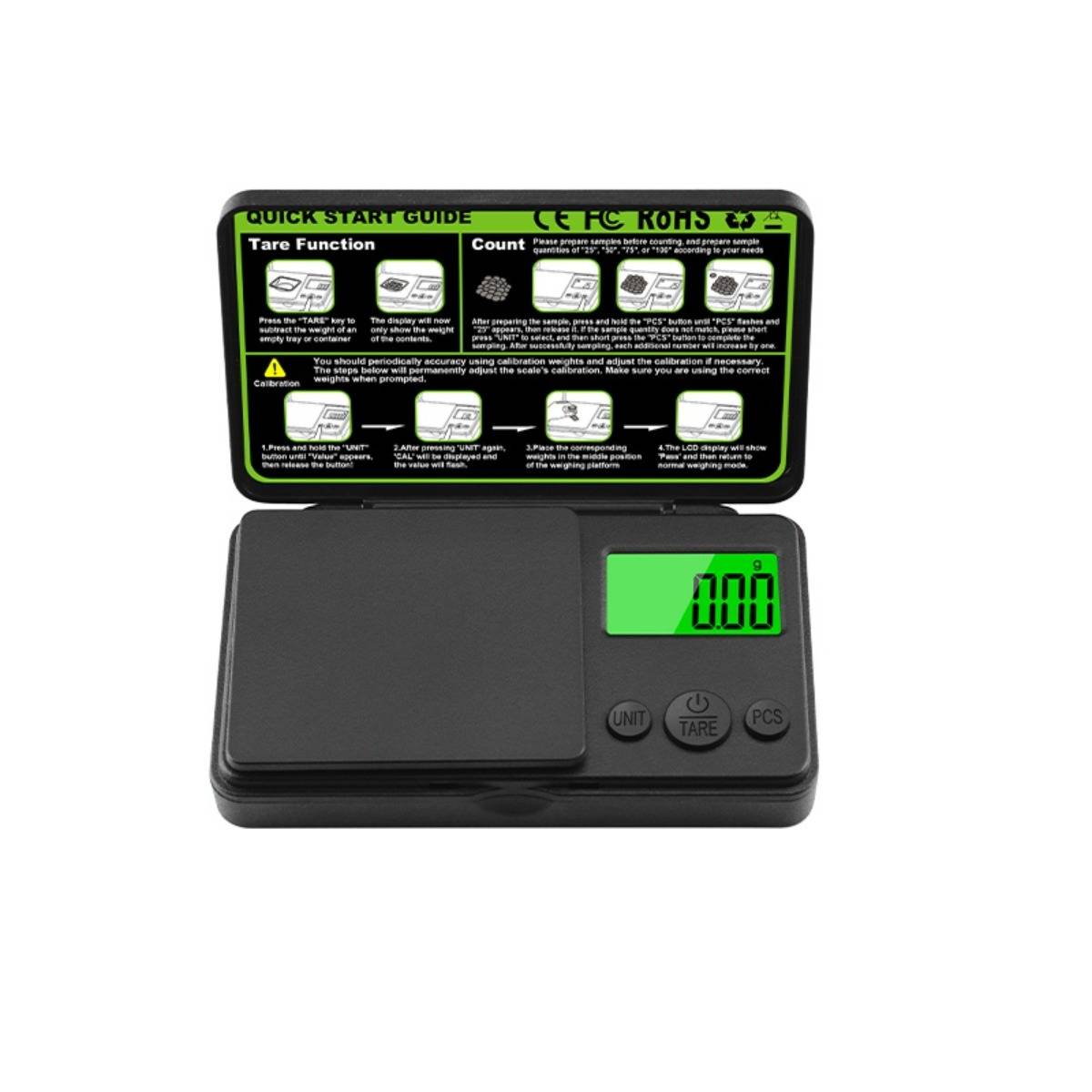 Schmuckwaage 50 g/0,01 g – Tragbare, präzise digitale Taschenwaage, schwarzes ABS, Unterstützung für mehrere Einheiten