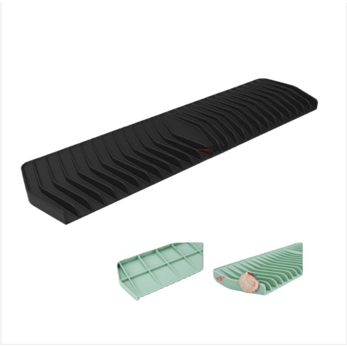 35cm Silikon Abtropfmatte mit Gefälle für Spüle - Automatische Wasserablaufunterlage Black