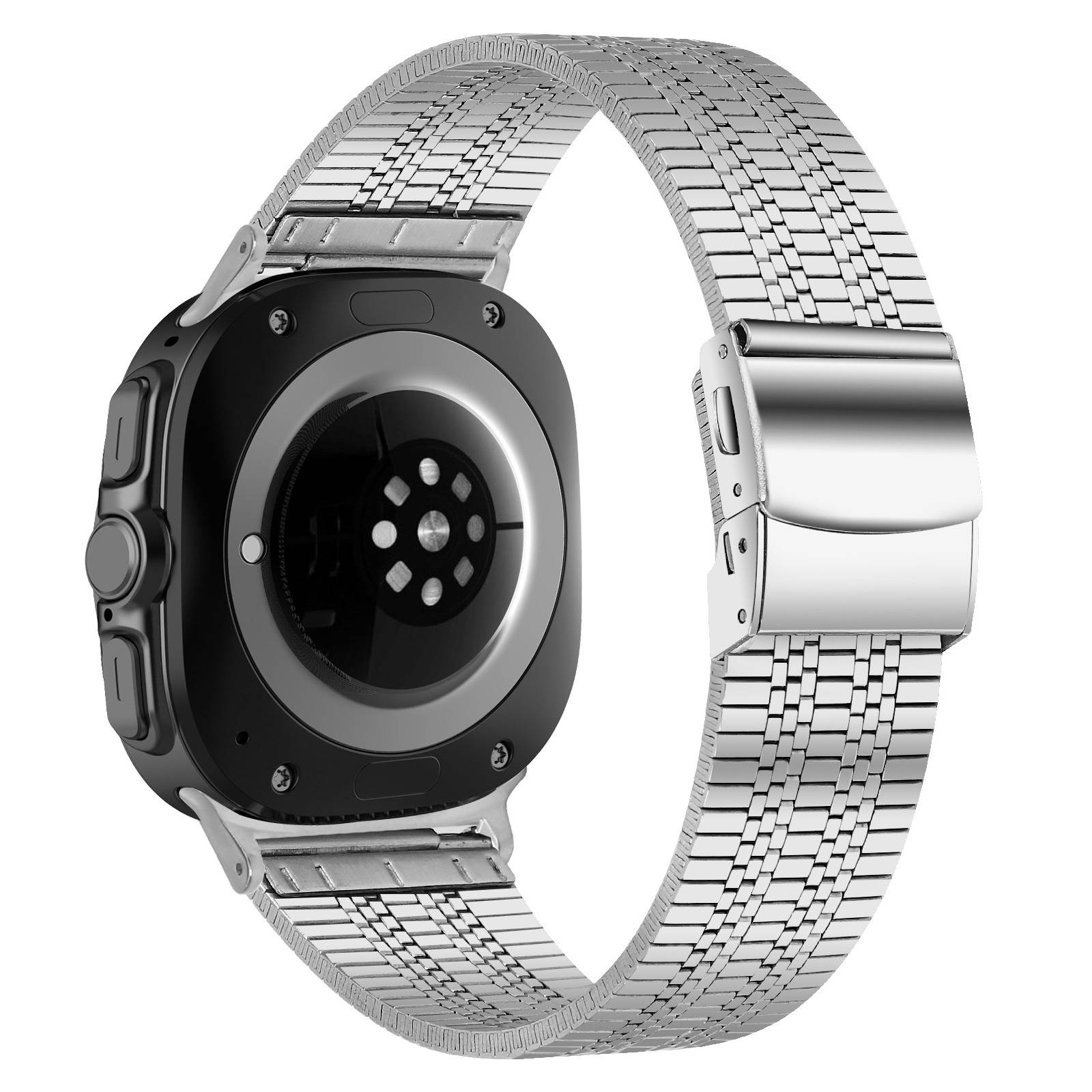 Hochwertiges Edelstahlarmband mit fünf Perlen und Schildkrötenschnalle, kompatibel mit Samsung Galaxy Watch 8/Ultra/Ultra 2 Silver