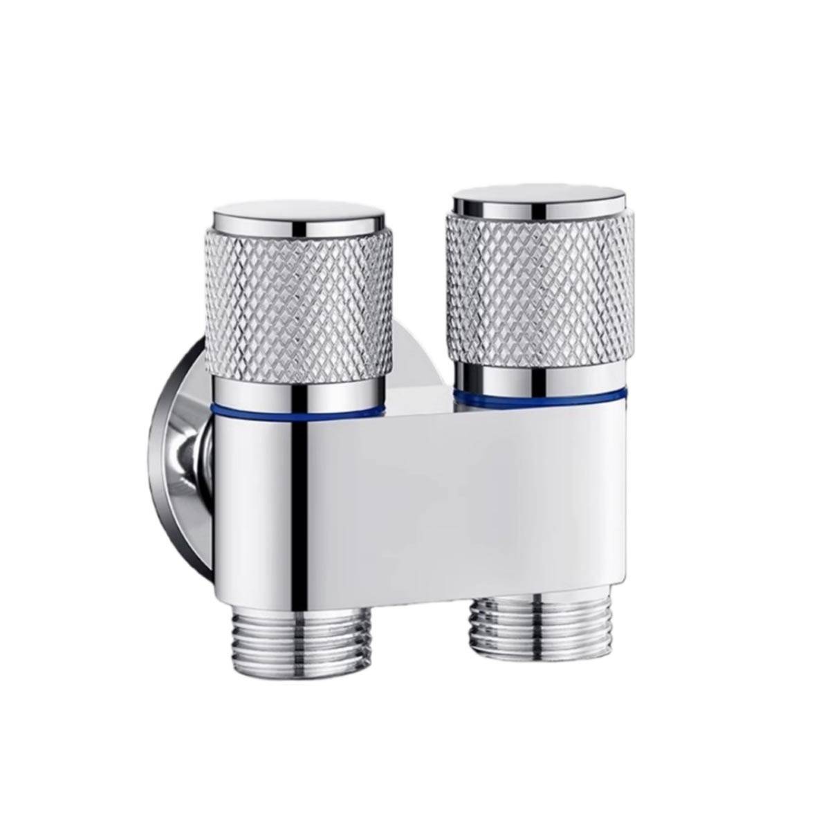 Dual-Control 1-in-2 Waschmaschinen-Winkelventil - Edelstahl, Platzsparender Doppel-Ausgang (G1/2 Gewinde) Silver