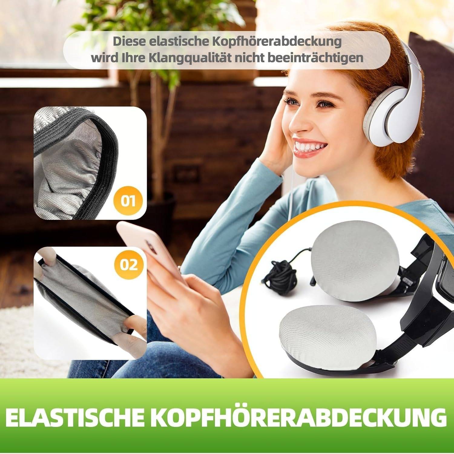Dehnbare Lycra Kopfhörerbezüge - 4er Pack, Waschbare Ohrpolsterschoner Groß