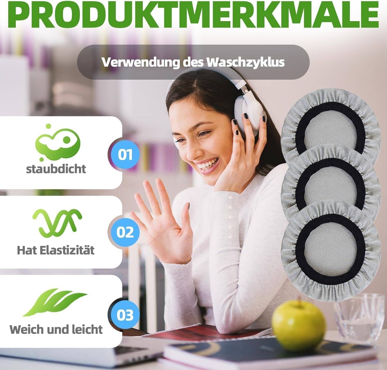Dehnbare Lycra Kopfhörerbezüge - 4er Pack, Waschbare Ohrpolsterschoner Groß