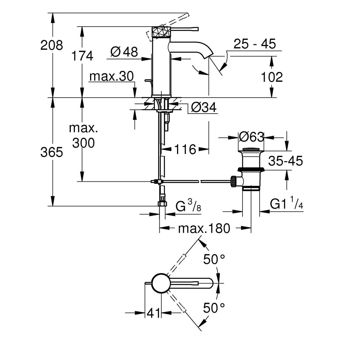 Grohe Waschtischbatterie, Essence, S-Size, Ablaufgarnitur, chrom, 1 Stk.