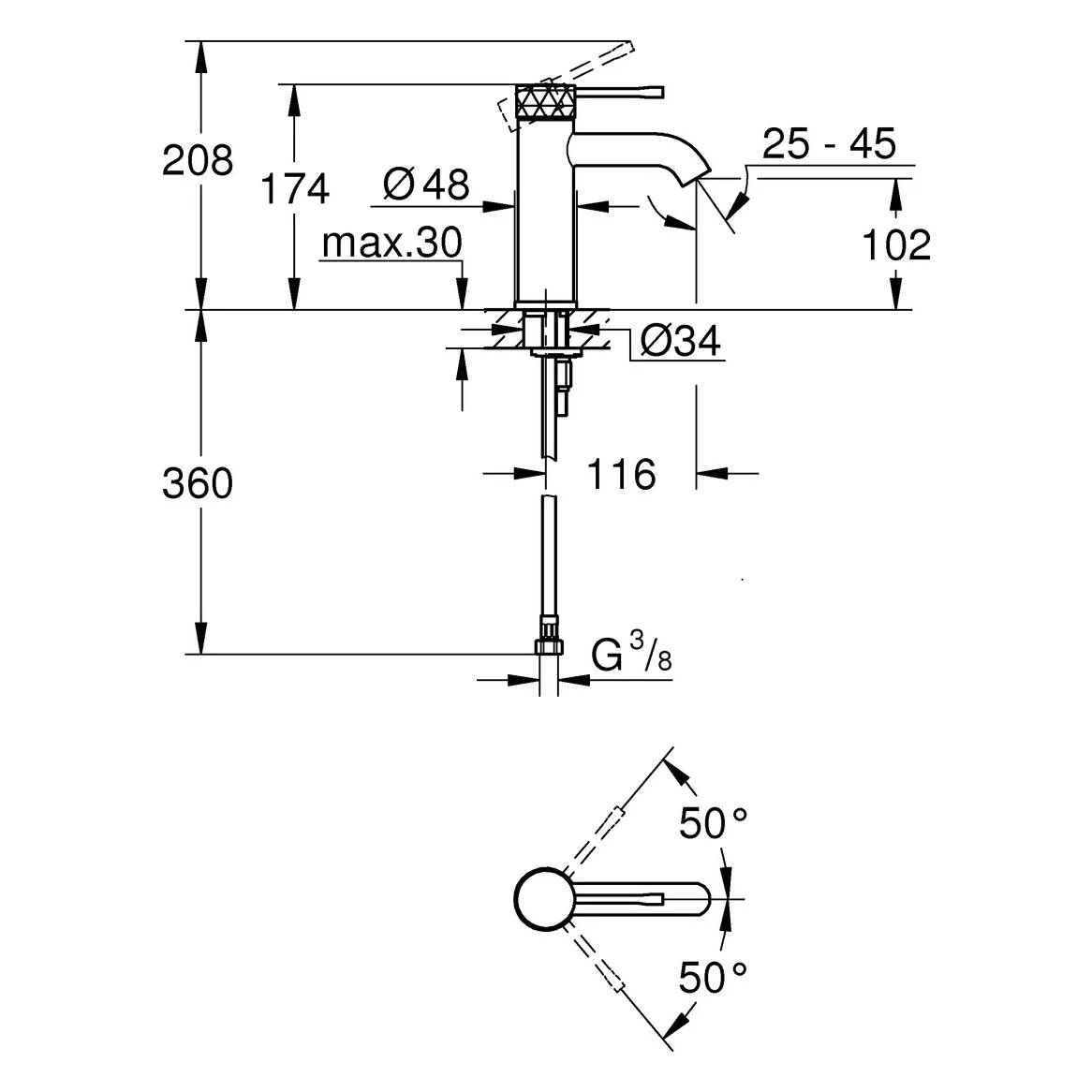 Grohe Waschtischbatterie, Essence, S-Size, Auslauf 116mm, chrom, 1 Stk.