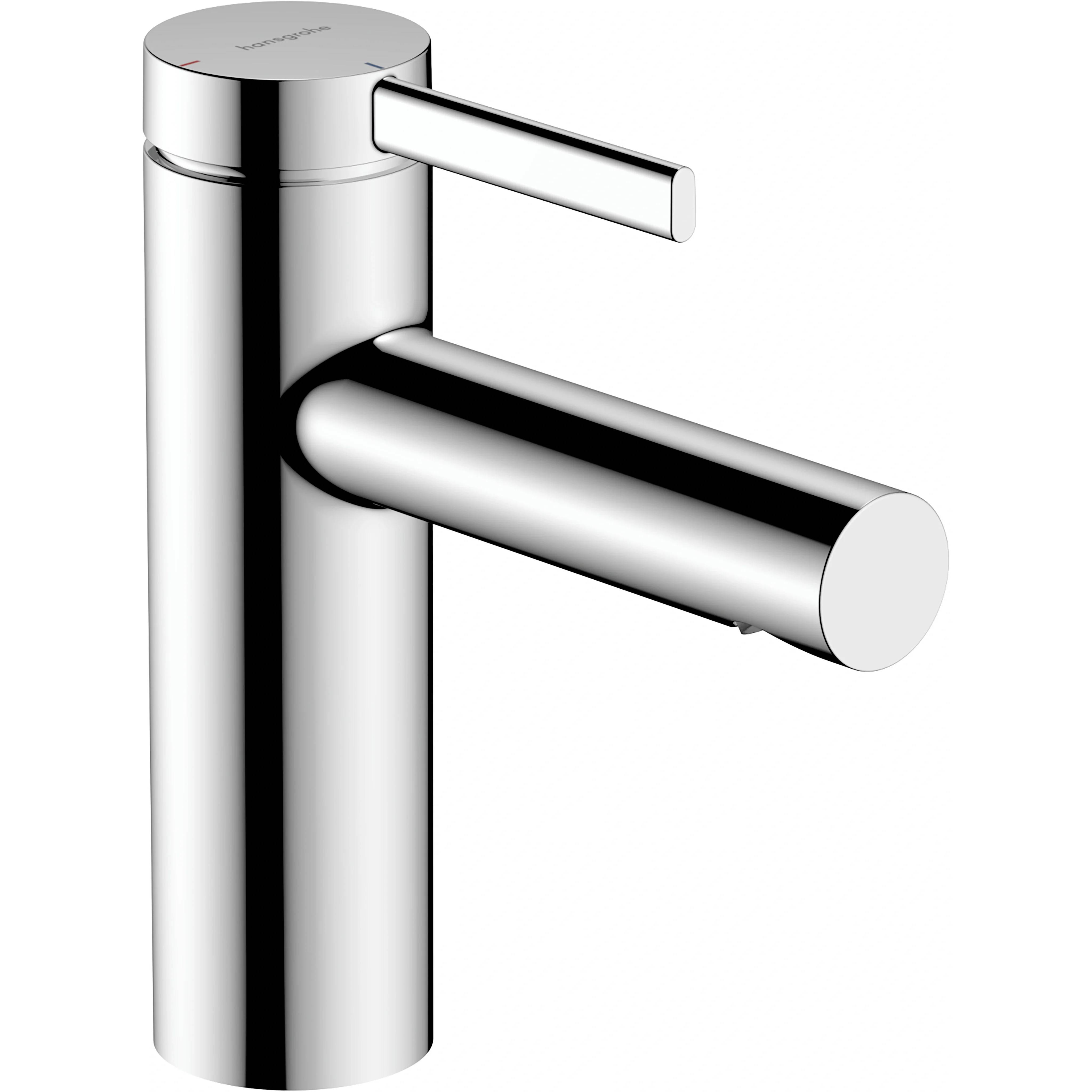 Chromzylinderhahn mit Einzelhebel und horizontaler Auslaufform auf weißem Hintergrund.