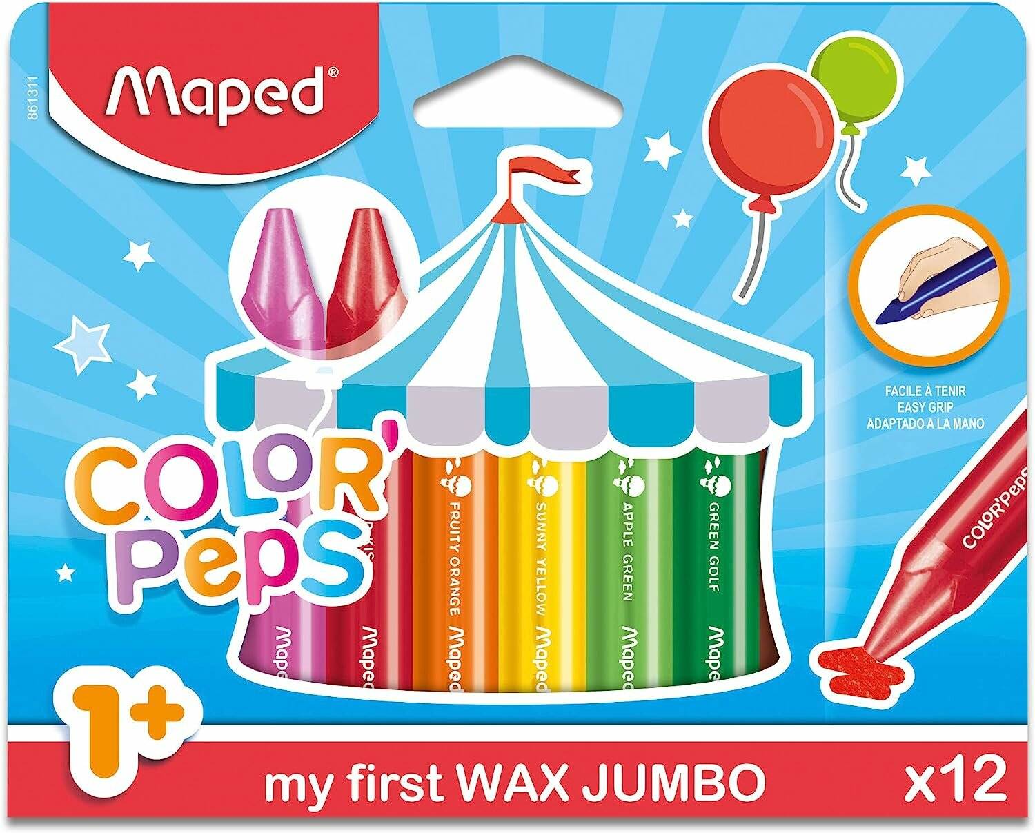 Wachsmaler Jumbo Maxi Color Peps 3-kant 12er-Sc mit Papierhülle