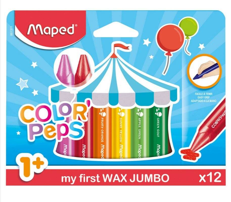 Wachsmaler Jumbo Maxi Color Peps 3-kant 12er-Sc mit Papierhülle