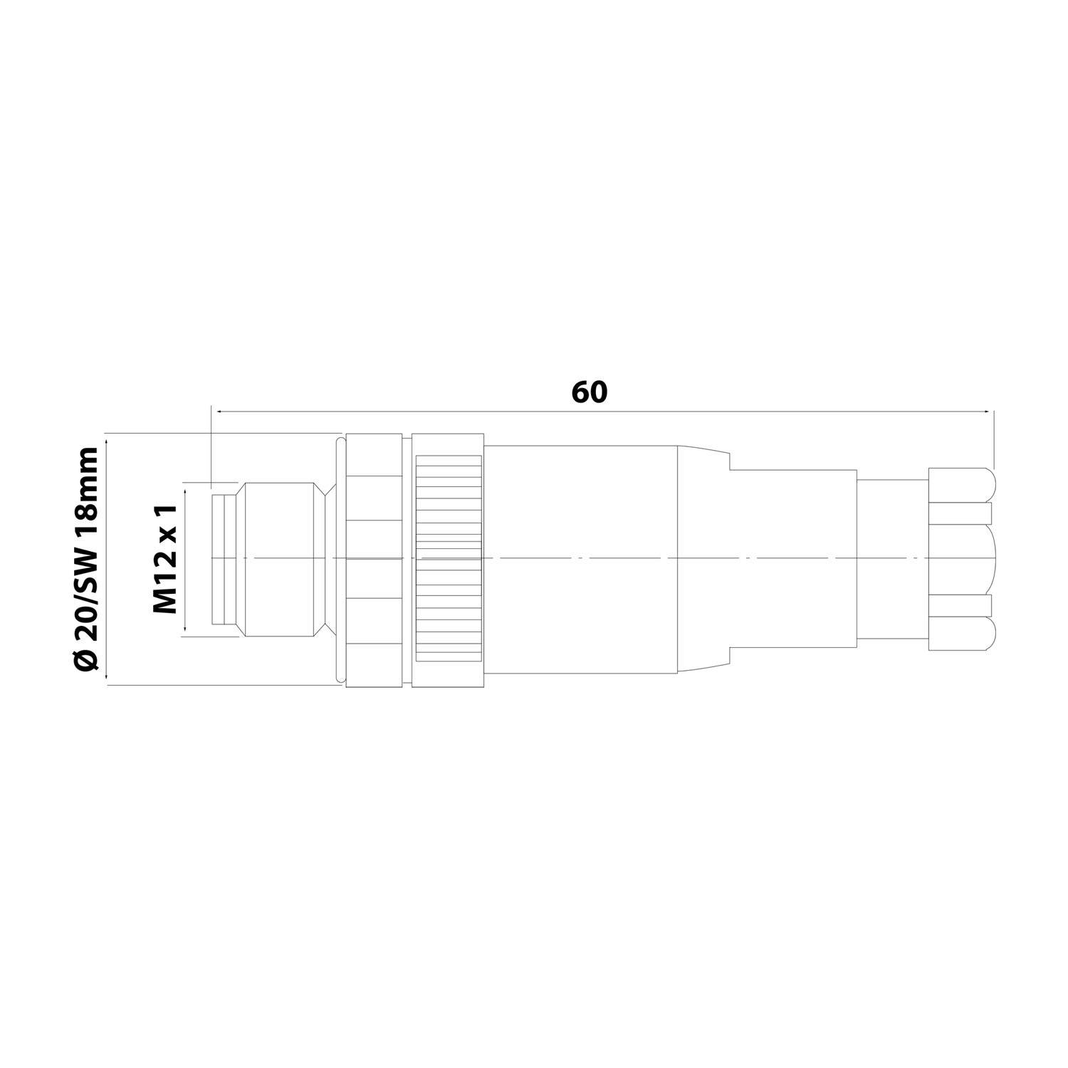 M12 Sensorsteckverbinder gerade Stift Schraubanschluss, Polzahl 4-polig Kabelabgang gerade, Klemmbereich 4,0mm - 6,0mm