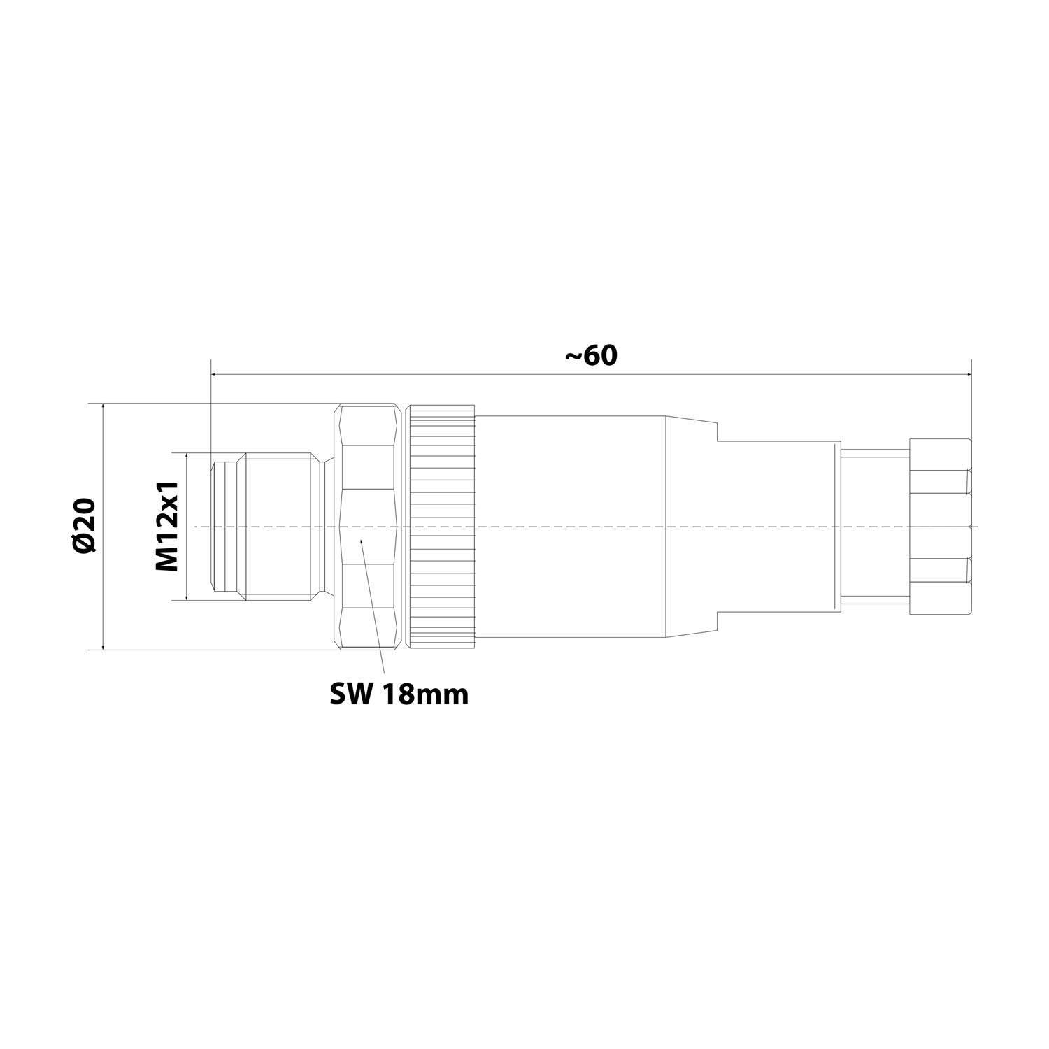 M12 Sensorsteckverbinder gerade Stift Schraubanschluss, Polzahl 5-polig Kabelabgang gerade, Klemmbereich 6,0mm - 8,0mm