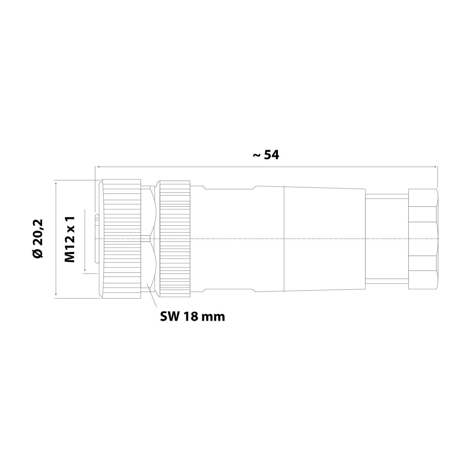 M12 Sensorsteckverbinder gerade Buchse Schraubanschluss, Polzahl 5-polig Kabelabgang gerade, Klemmbereich 4,0mm - 6,0mm