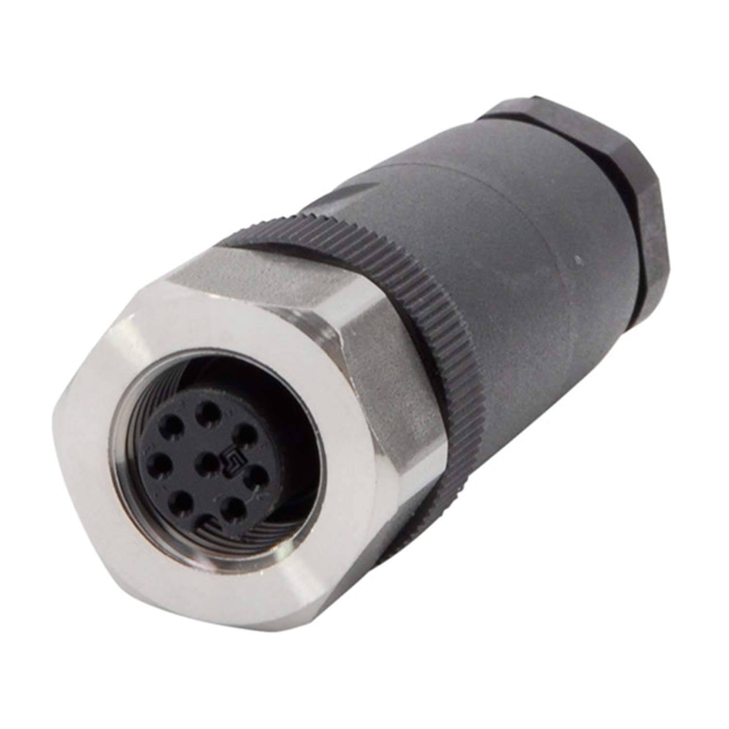 M12 Sensorsteckverbinder gerade Buchse Schraubanschluss, Polzahl 8-polig Kabelabgang gerade, Klemmbereich 6,0mm - 8,0mm