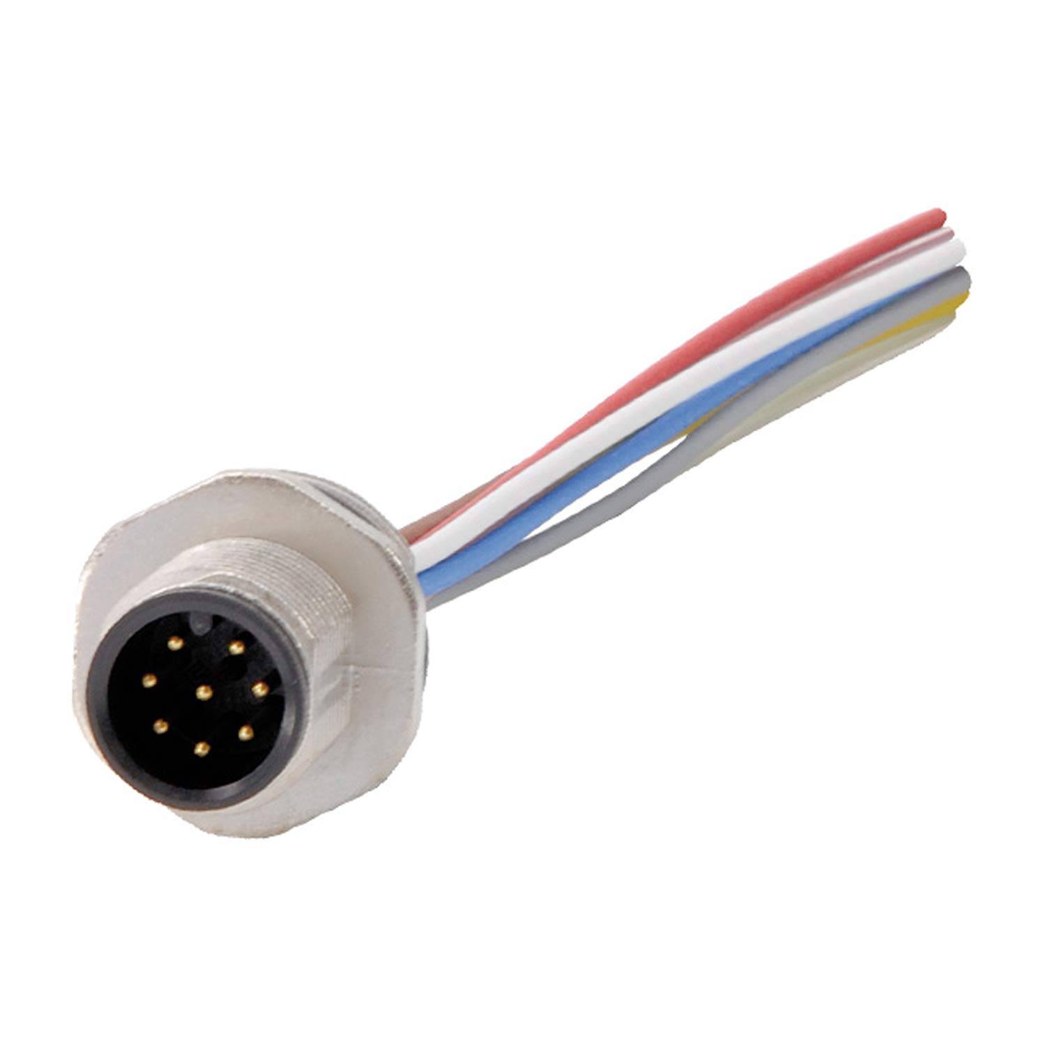 M12 Gerätesteckverbinder gerade Stift Polzahl 8-polig Vorderwand, Litzen 0,25mm² AWG24, Länge 200,0mm - 1 Stück