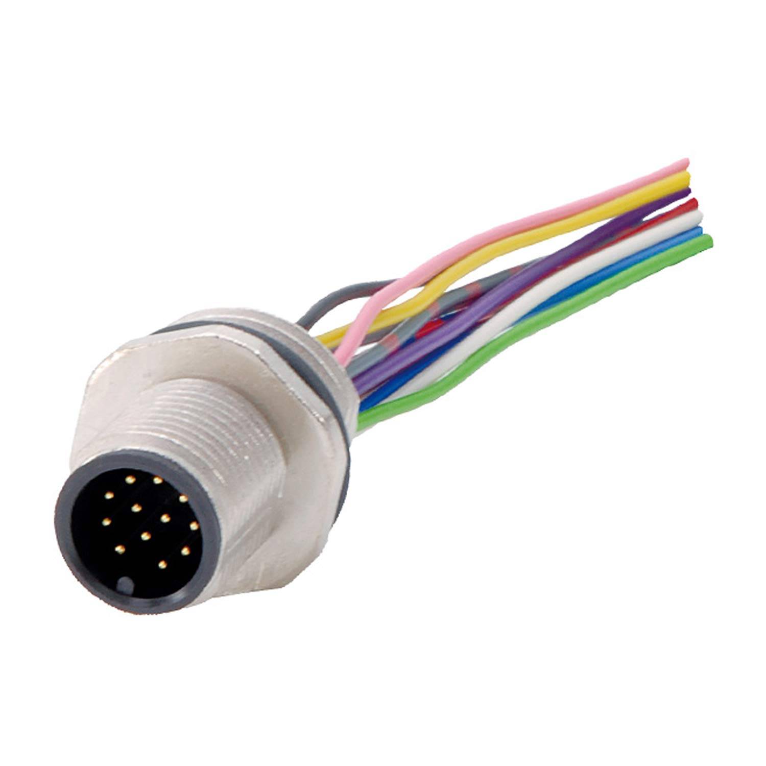 M12 Gerätesteckverbinder gerade Stift Polzahl 12-polig Vorderwand, Litzen 0,14mm² AWG26, Länge 200,0mm - 1 Stück