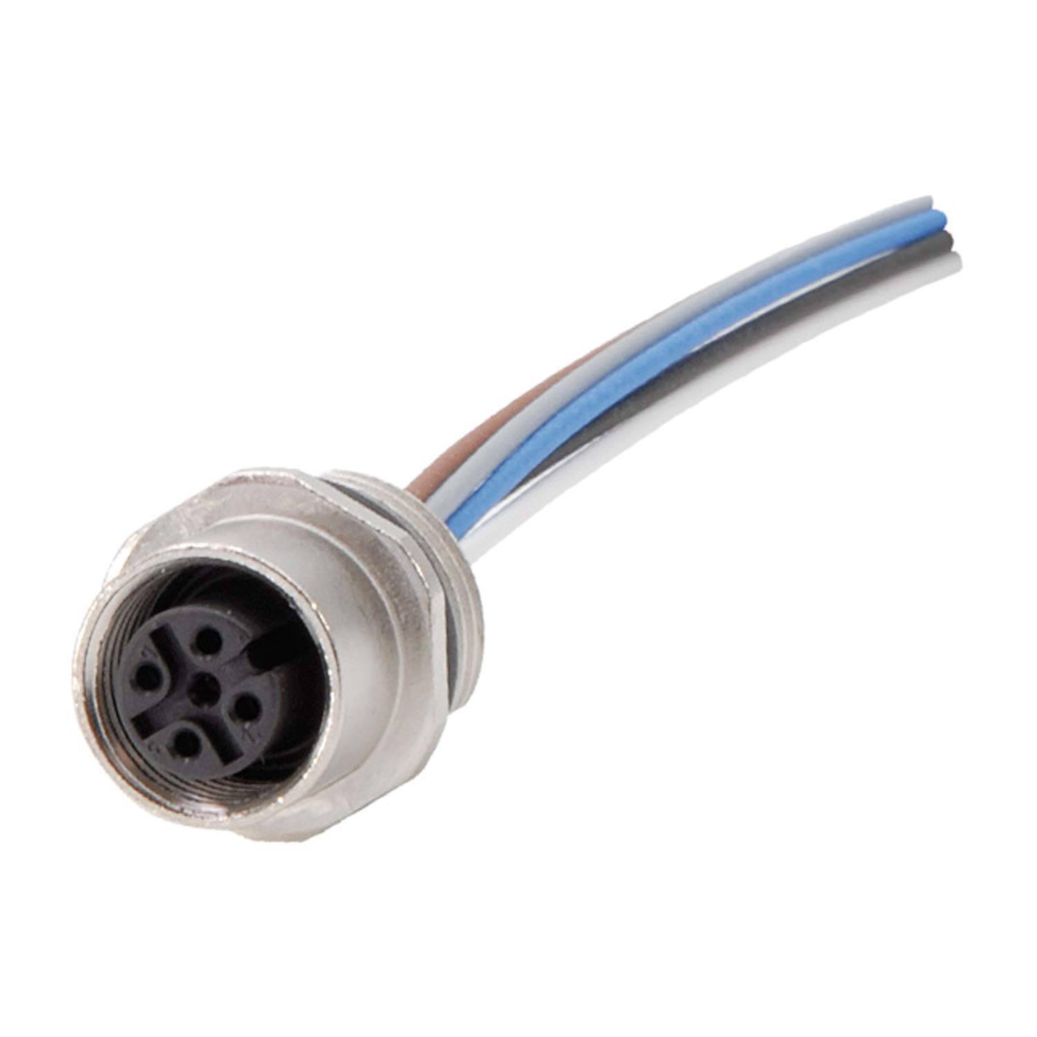 M12 Gerätesteckverbinder gerade Buchse Polzahl 5-polig Vorderwand, Litzen 0,25mm² AWG24, Länge 200,0mm - 1 Stück