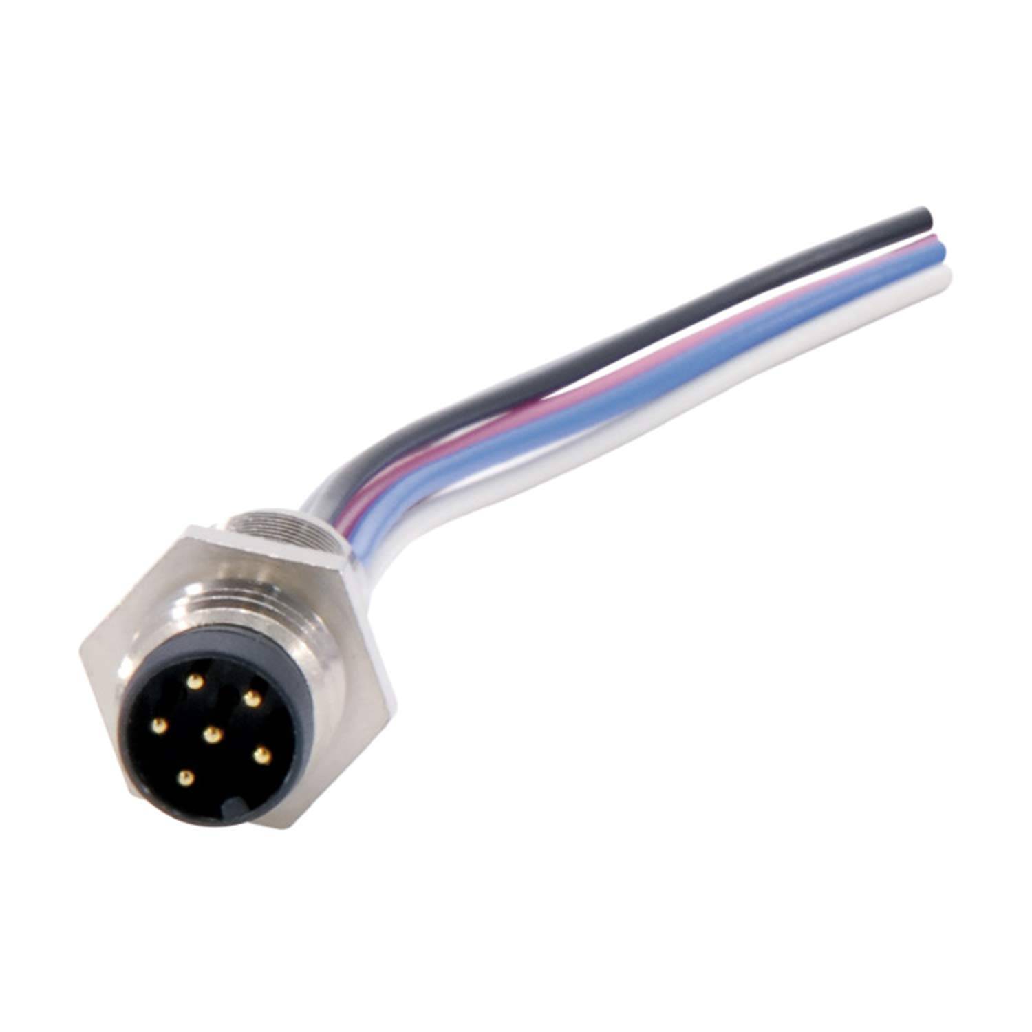 M8 Gerätesteckverbinder gerade Stift Polzahl 6-polig Vorderwand, Litzen 0,25mm² AWG24, Länge 200,0mm - 1 Stück