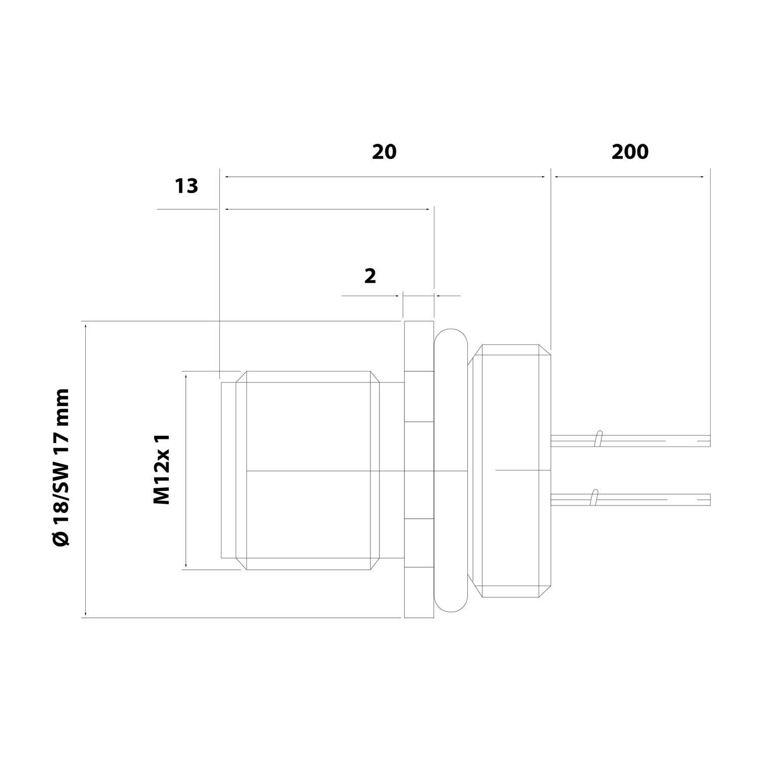 M12 Gerätesteckverbinder gerade Stift Polzahl 5-polig Vorderwand, Litzen 0,25mm² AWG24, Länge 200,0mm - 1 Stück