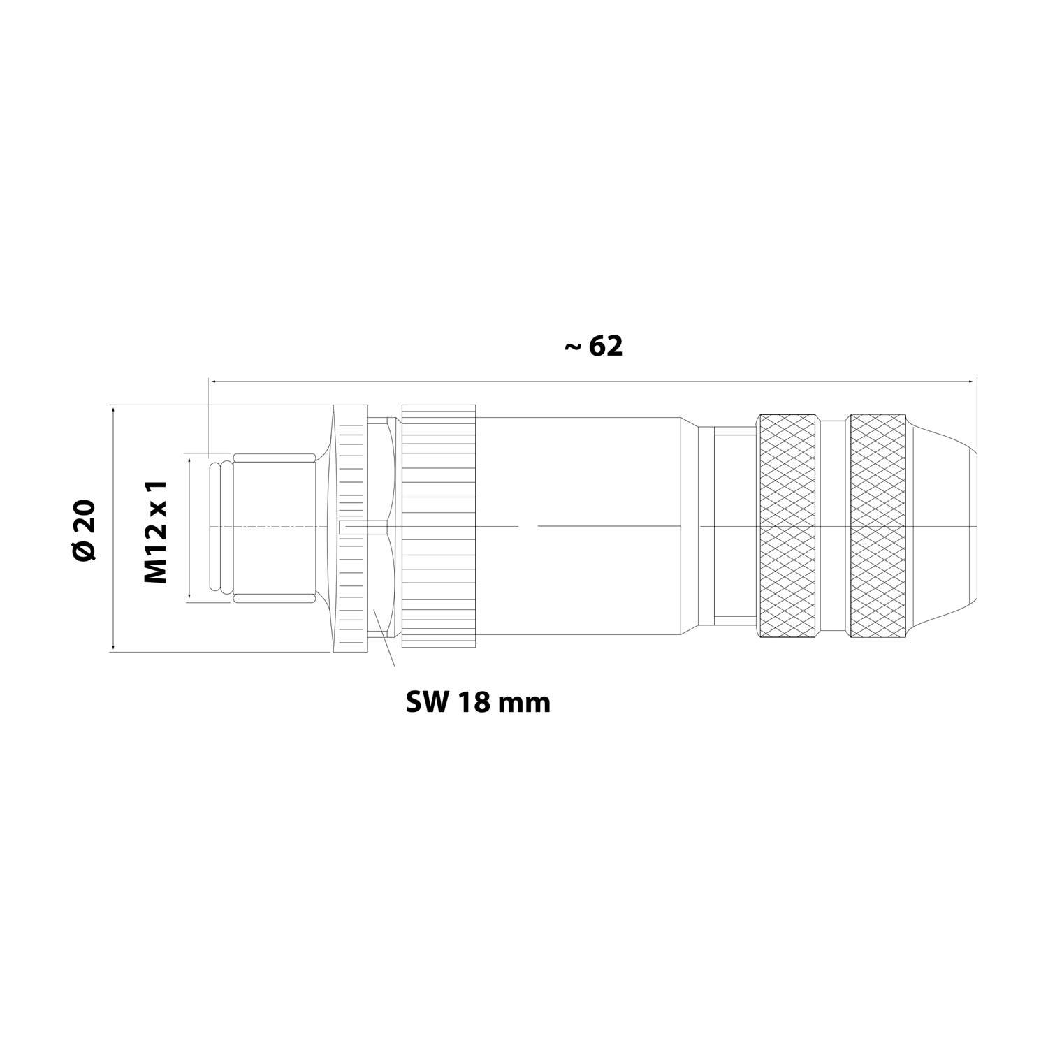 M12 Sensorsteckverbinder gerade Stift Schraubanschluss, Polzahl 8-polig Kabelabgang gerade, Klemmbereich 8,0mm - 10,0mm