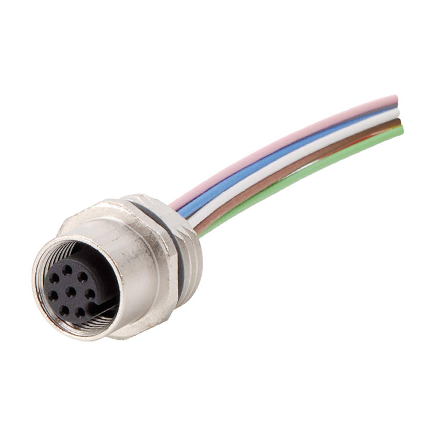 M12 Gerätesteckverbinder gerade Buchse Polzahl 8-polig Vorderwand, Litzen 0,25mm² AWG24, Länge 200,0mm - 1 Stück